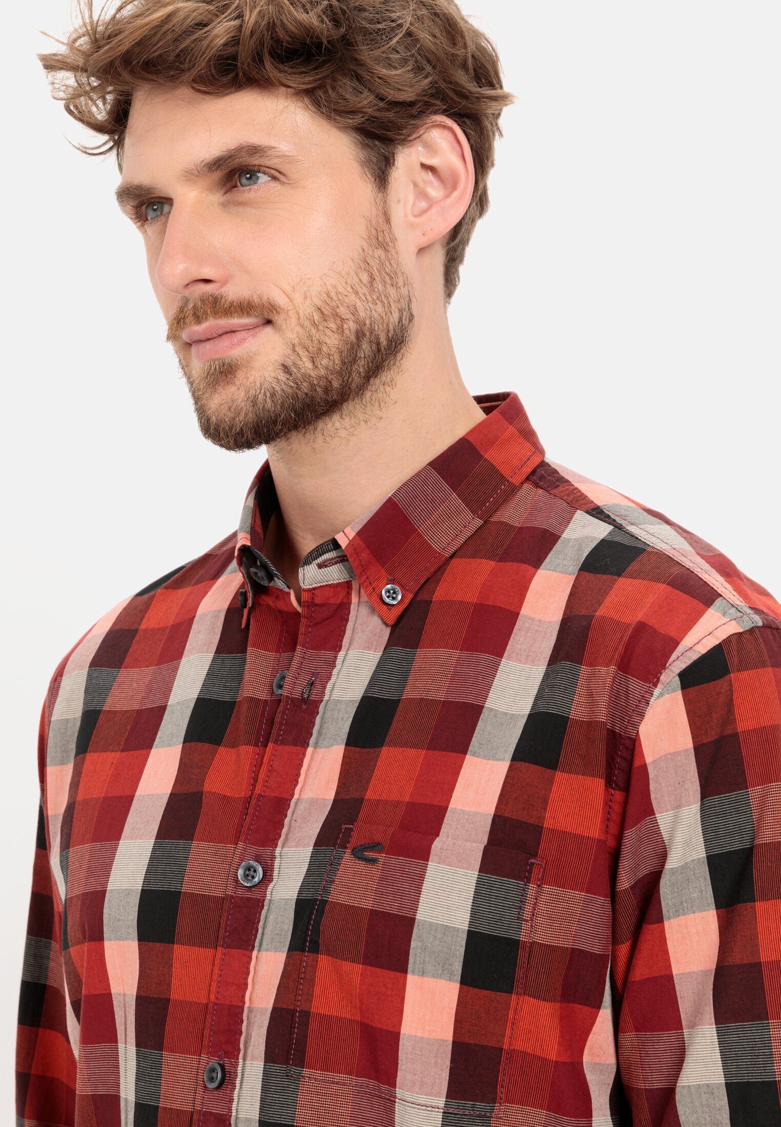camel active Karohemd aus reiner Baumwolle Langarm Button-Down Button-Down