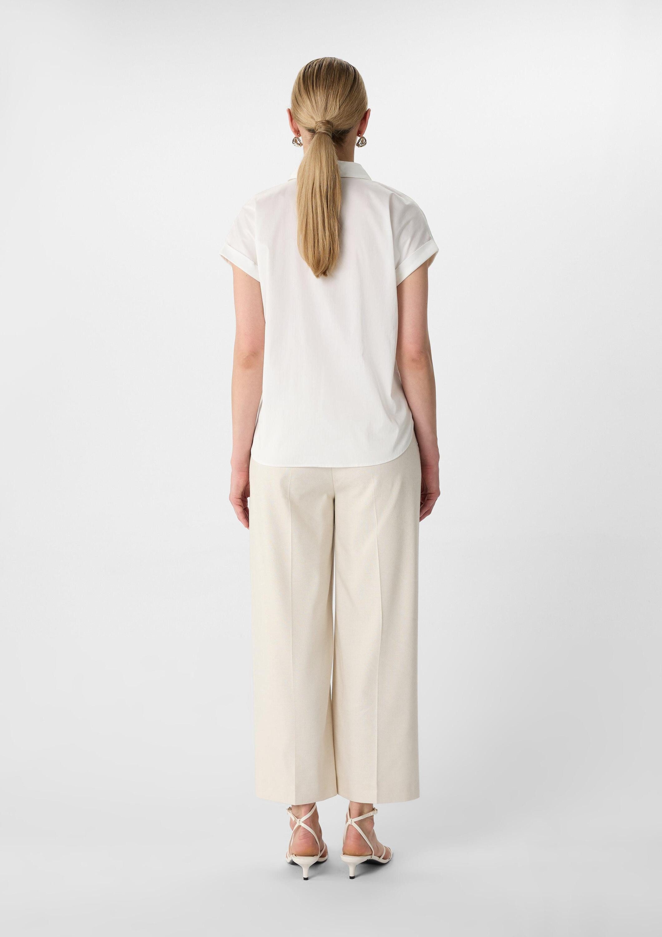 comma Kurzarmbluse Bluse Bluse aus Baumwollsatin mit überschnittenen Schultern