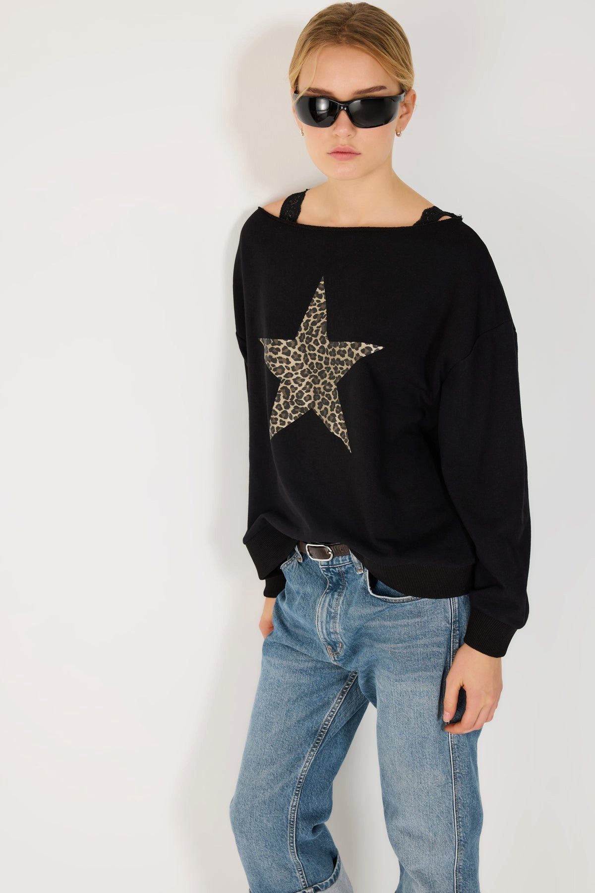 No Matter What Kapuzenpullover Sternmuster Bootshals Sweatshirt günstig online kaufen