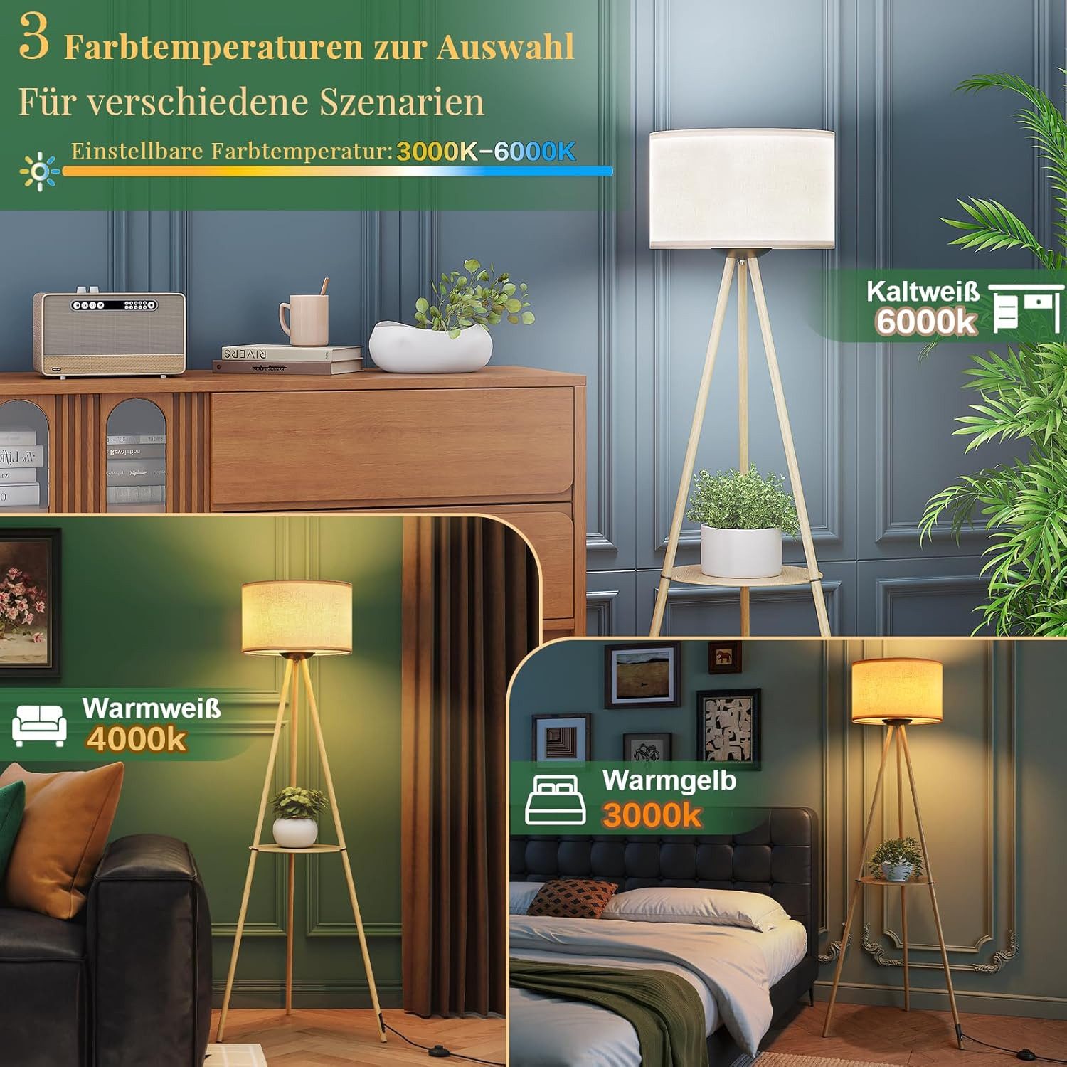 TLGREEN LED Stehlampe Standleuchte mit Fernbedienung & Timer, stufenlos dimmbar, 3 Farbtemperaturen, E27, für Wohnzimmer Schlafzimmer, modernes Design – Bild 2 von 5