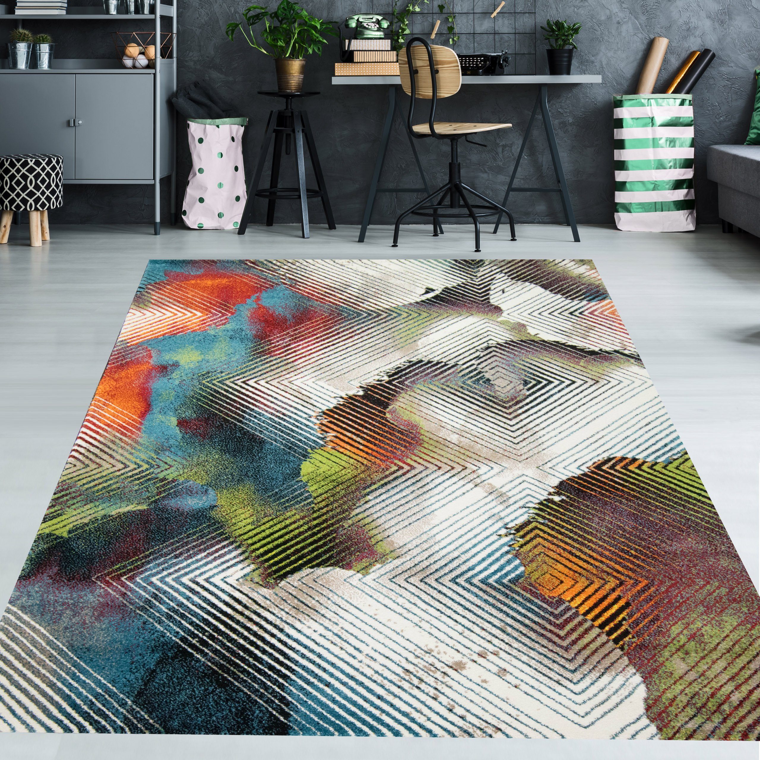 TeppichHome24 Teppich Abstrakter Designerteppiche in verschiedenen Farben, rund, Höhe: 13 mm, abstrakt, modern, Kurzflor, Wohnzimmer, Esszimmer, pflegeleicht