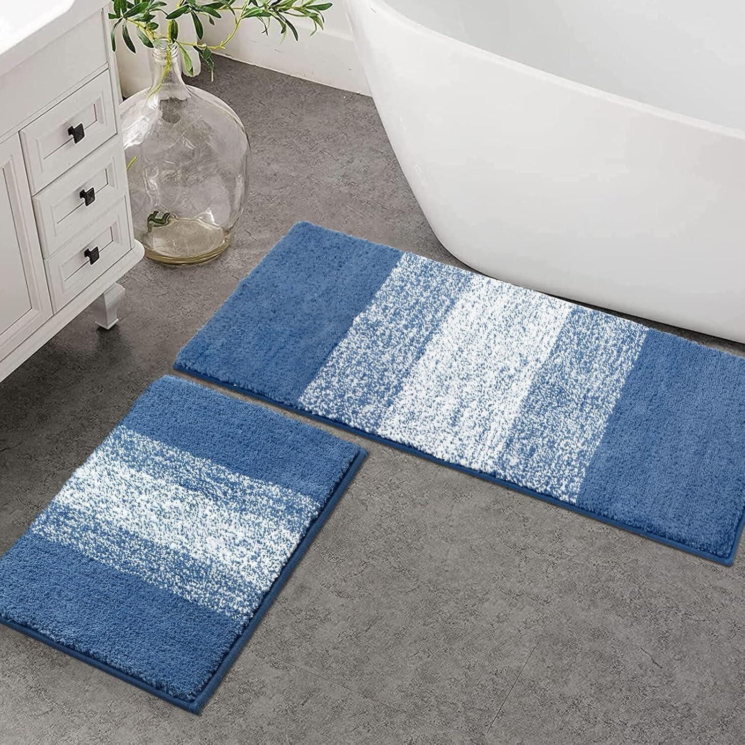 Enyhom Badematte Mikrofaser Badteppich Set 2-teilig Blau rutschfeste Saugfähig