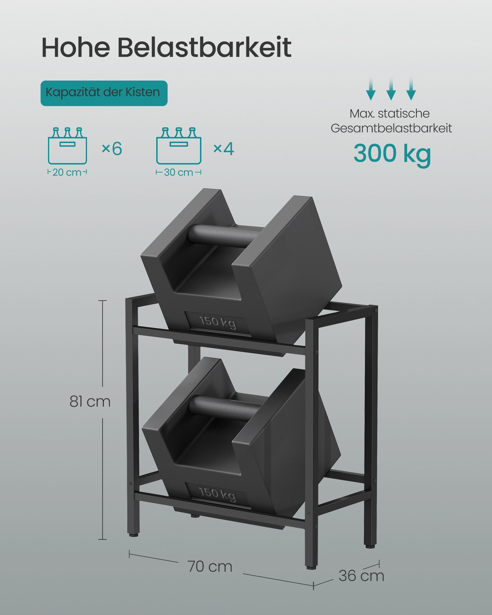 SONGMICS Flaschenregal Getränkekistenregal Aufbewahrungsregal, 3 Ebenen für 3 Kisten, bis 150 kg belastbar, Küche, Wohnzimmer, Getränkeregal – Bild 5 von 5