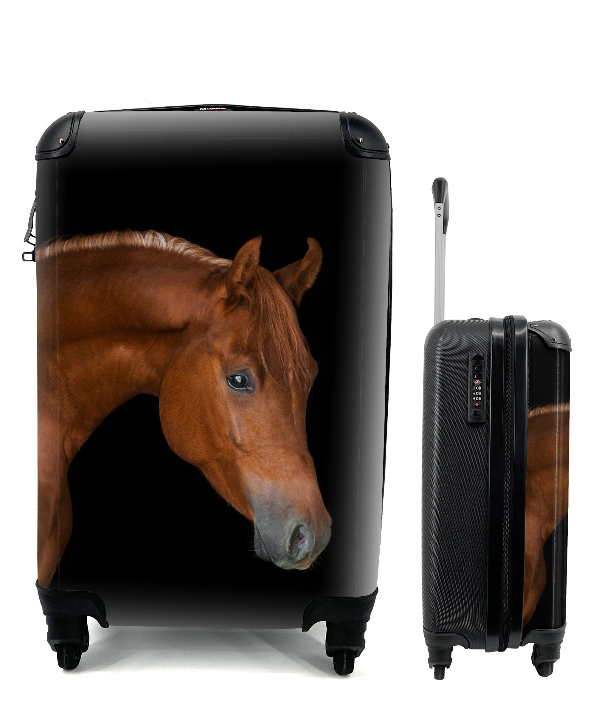 MuchoWow Handgepäckkoffer Pferd - Handgepäck Reisetasche rollen, mit Reisekoffer Tier, Schwarz Trolley, für Ferien, Rollen, - 4