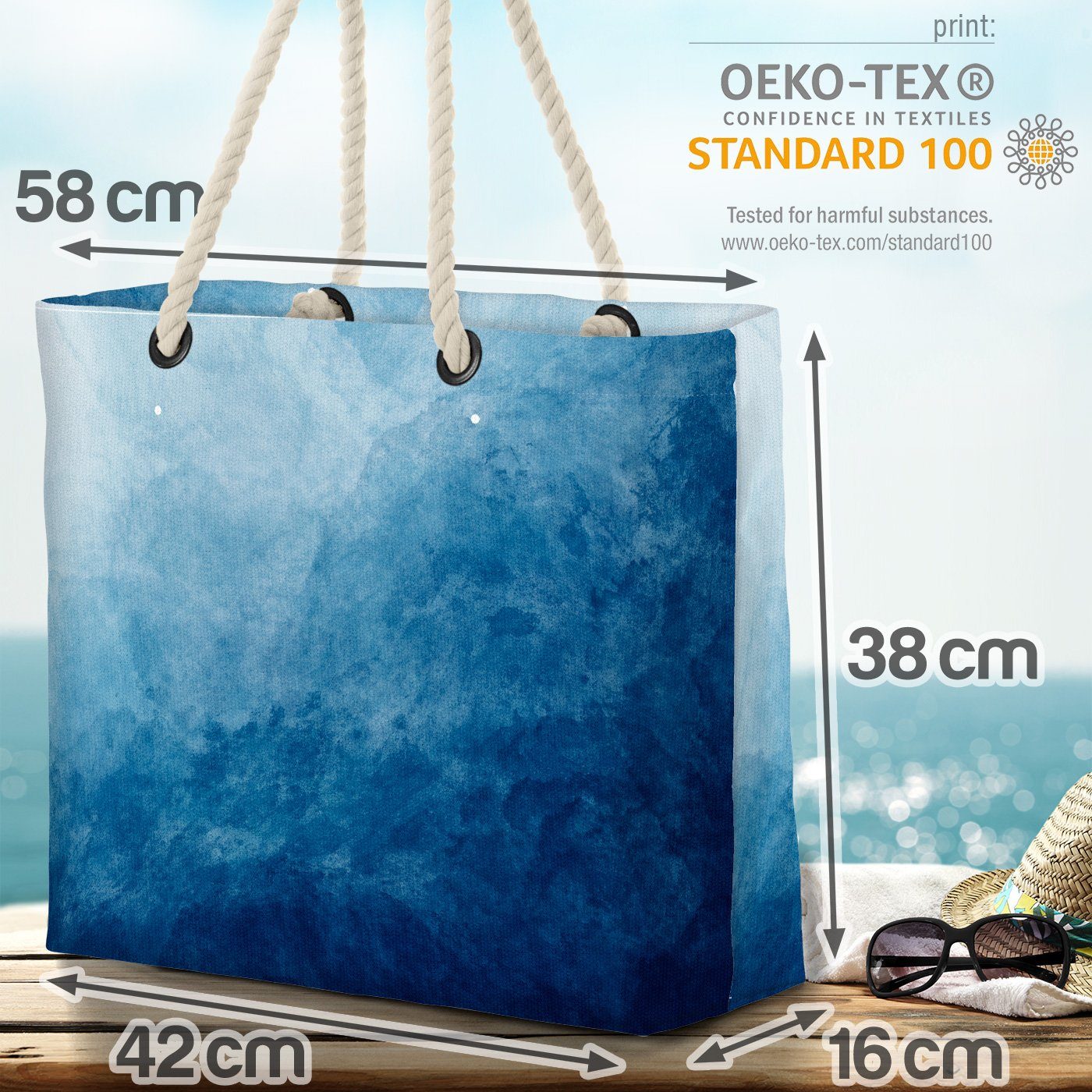 Bag Blaue Beach VOID (1-tlg), malen Flüssigkeit Wasserfarben textur Strandtasche grunge acryl wasserfarben
