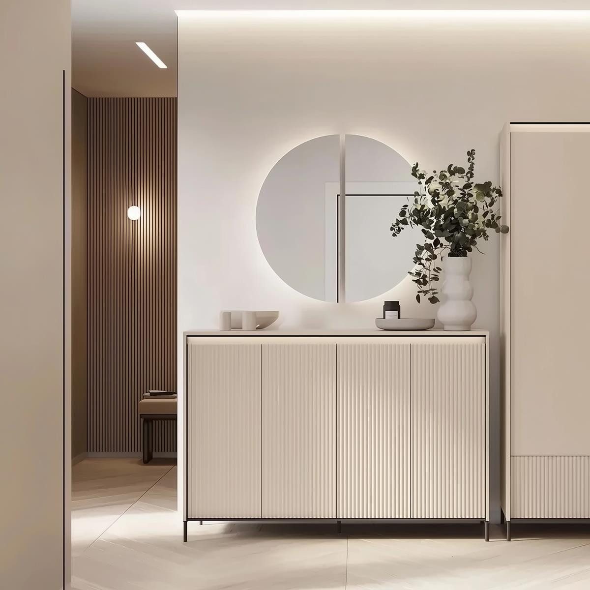 Compleo Kommode + Spiegel, Garderobenmöbelset/ Schlafzimmer im Modern Design