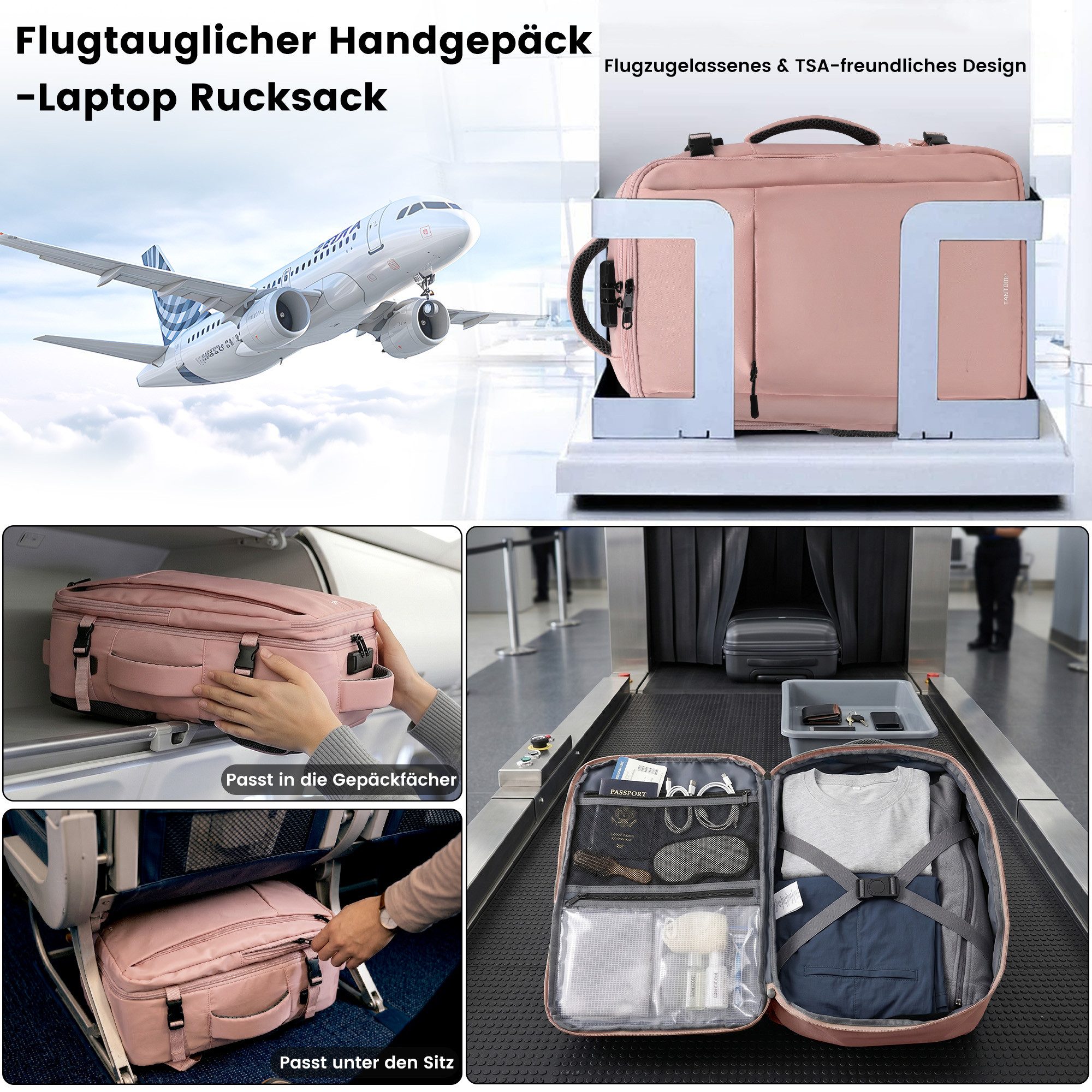 TANTOMI Reiserucksack Ryanair Handgepäck Rucksack mit 2 Größen, Laptopfach – Bild 2 von 5