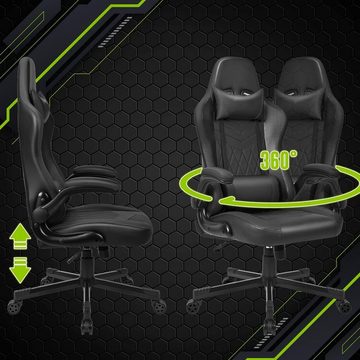 BASETBL Gaming Chair (PC Gaming Stuhl mit breite sitzfläche, Schreibtisch,Chefsessel, mit hoher Rückenlehne und hochklappbarer Rollen), Bürostuhl mit ergonomisch klappbaren armlehnen Atmungsaktiv,bis 150KG
