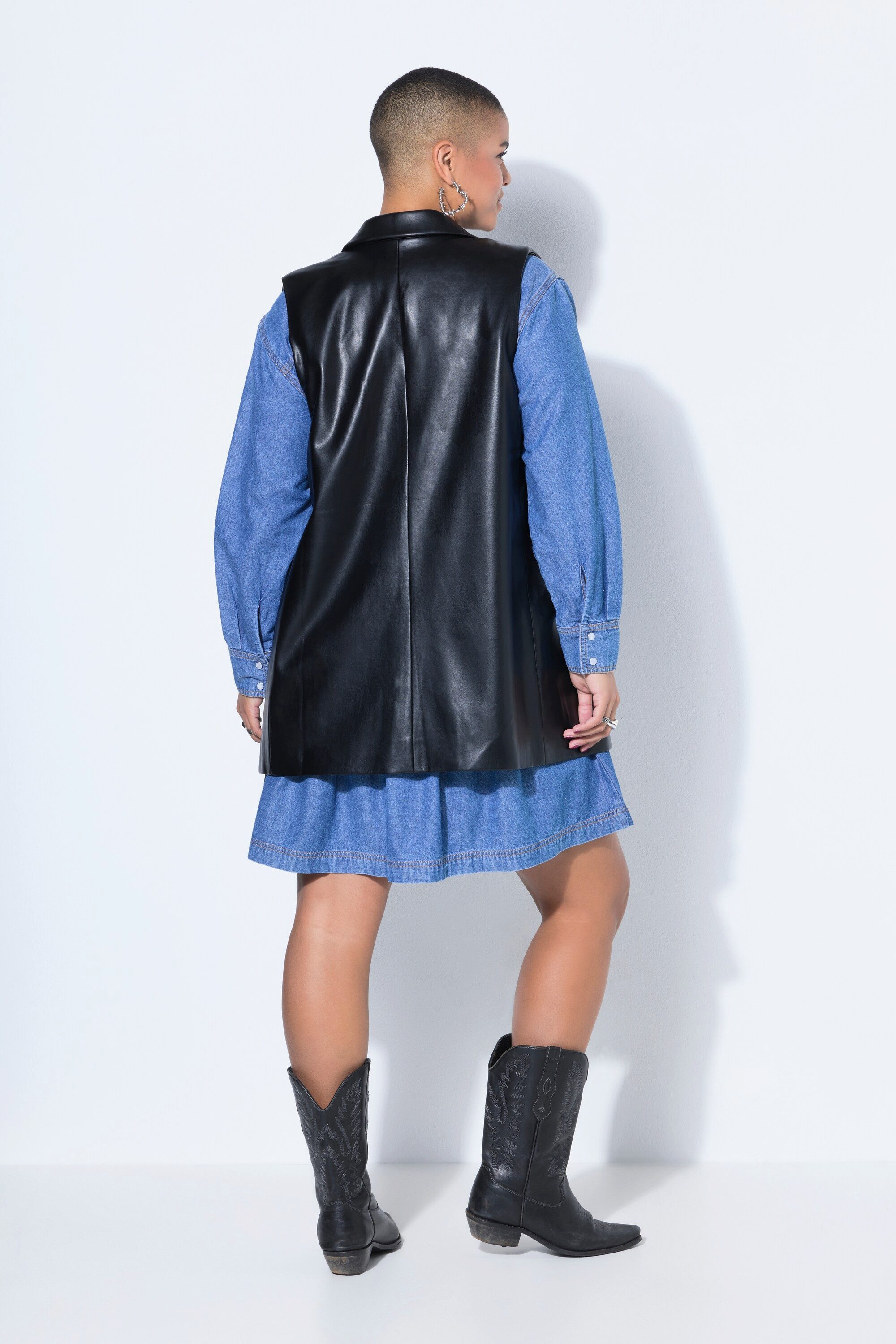 Studio Untold Steppweste Weste oversized Anzug Lederoptik Reverskragen