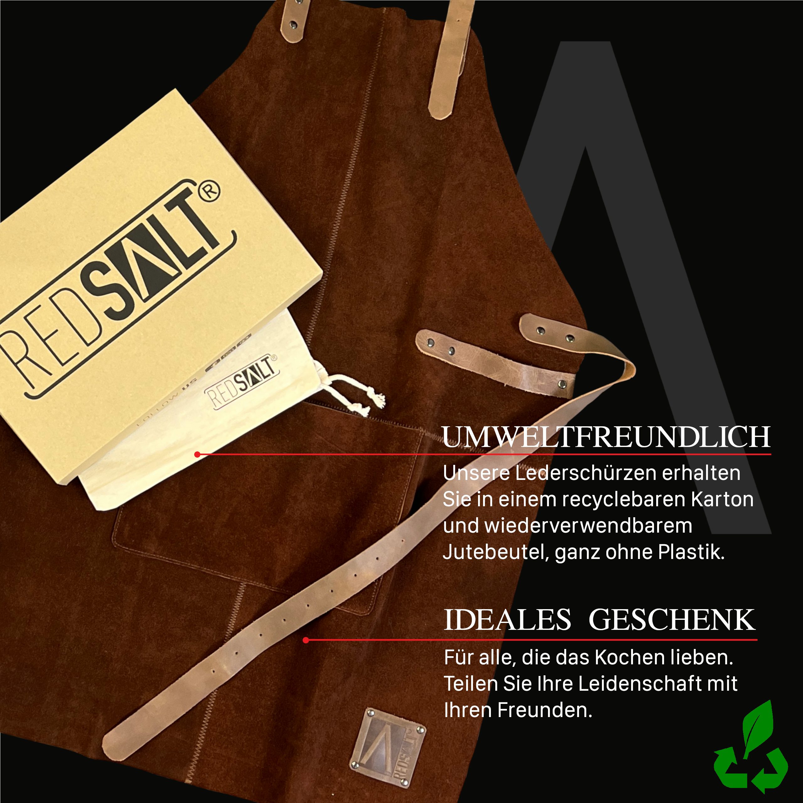 REDSALT® Grillschürze Premium Lederschürze braun, 100% Profi 84x62 Büffel Grillschürze cm, Wildleder