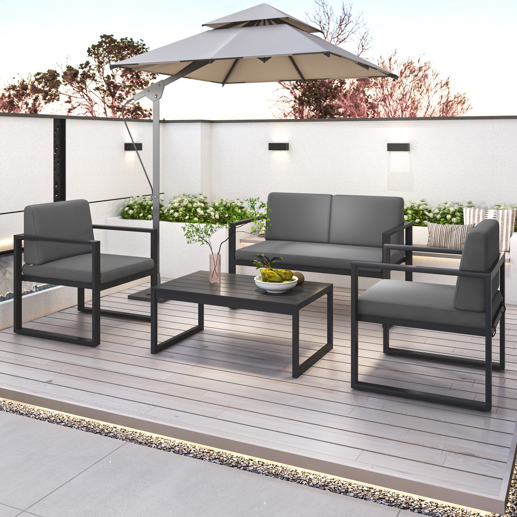 Melko Sitzgruppe Sitzgarnitur Aluminium Gartenset wetterfest günstig online kaufen