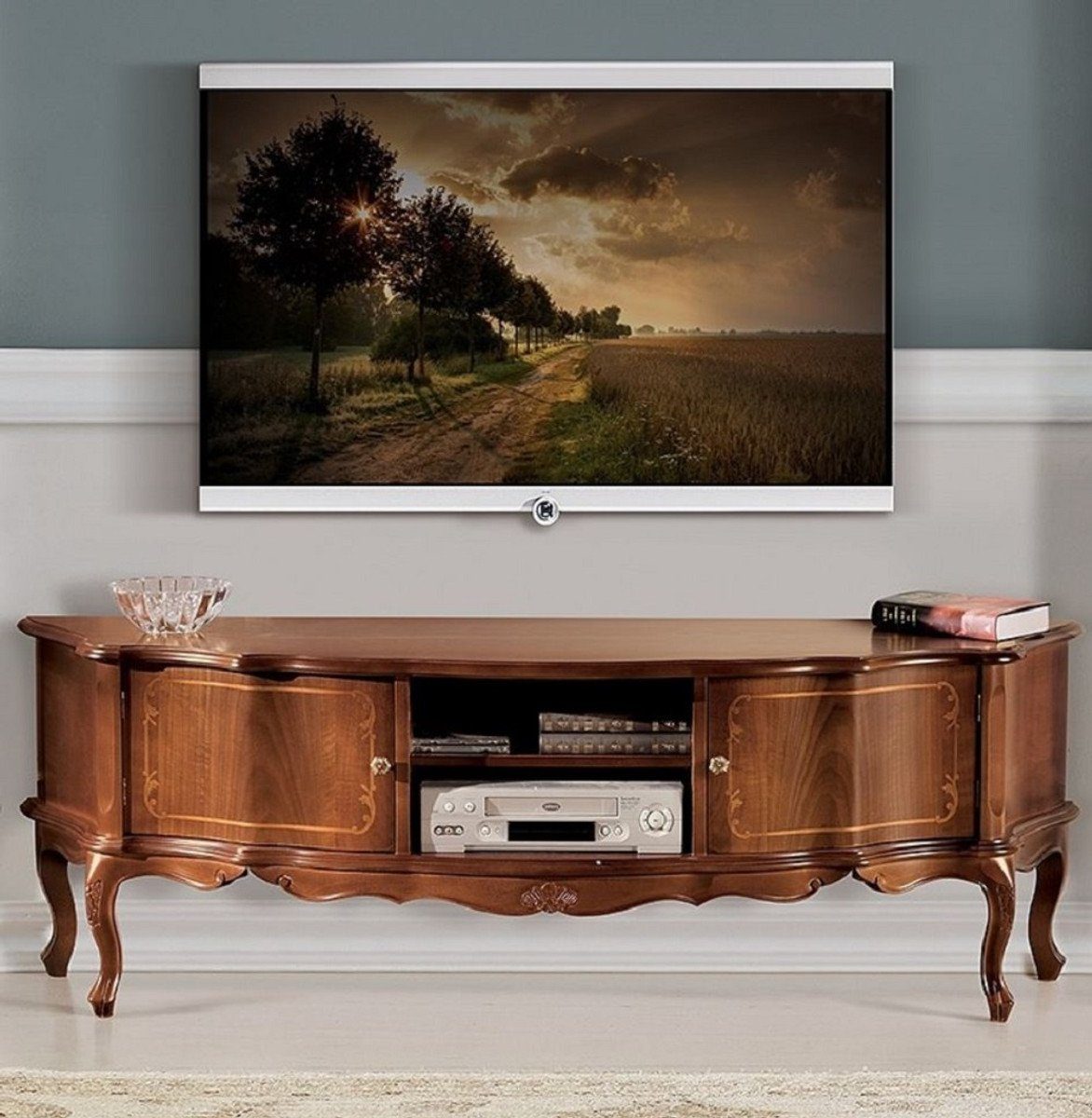Casa Padrino TV-Schrank Luxus Qualität - in Türen - Luxus Handgefertigtes Italy Barock Barock - Wohnzimmer mit Sideboard - Made Braun Schrank TV Massivholz Möbel 2