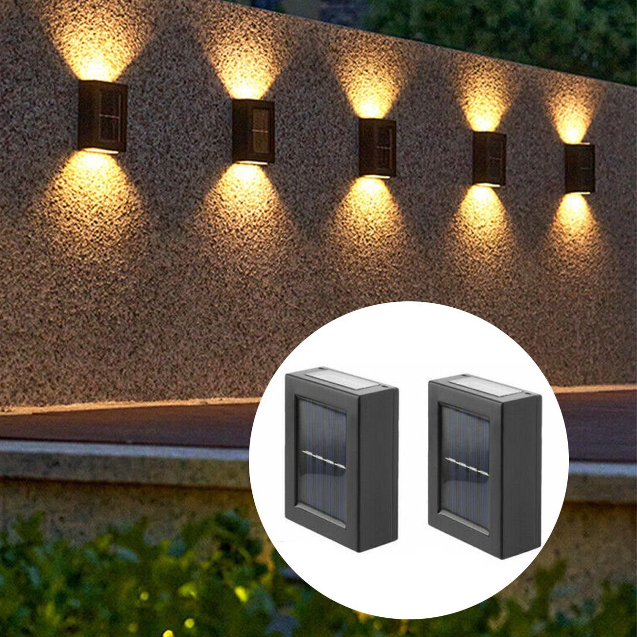LED Außen, Zaunleuchte, oyajia Außen-Wandleuchte Wandleuchte Wandlampen Warmweiß, Treppen für 2x integriert, LED fest Gartenleuchte Solarlampen Lampe