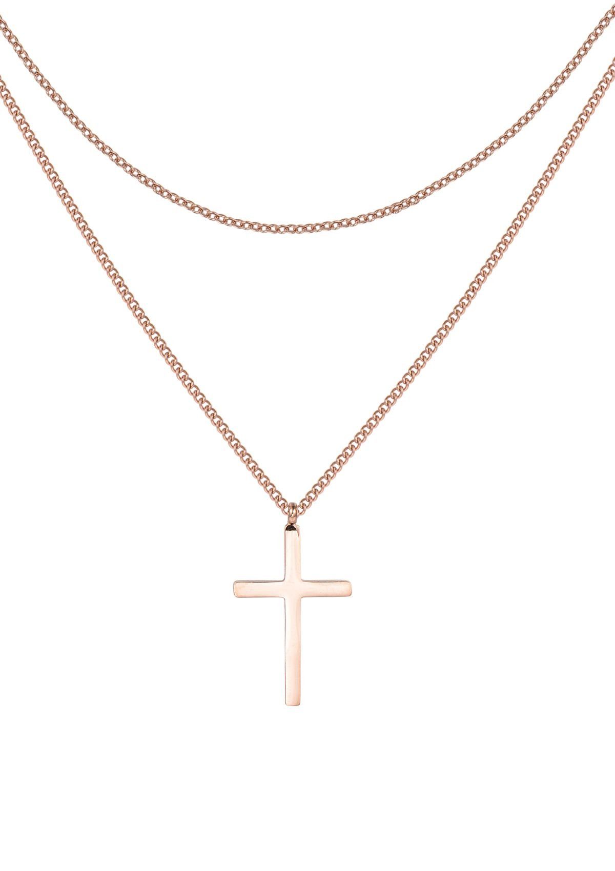 Hey Happiness Kreuzkette Layer Kette mit Kreuz, wasserfest, Delikate Edelstahl Damen Halskette mit Anhänger, vergoldet