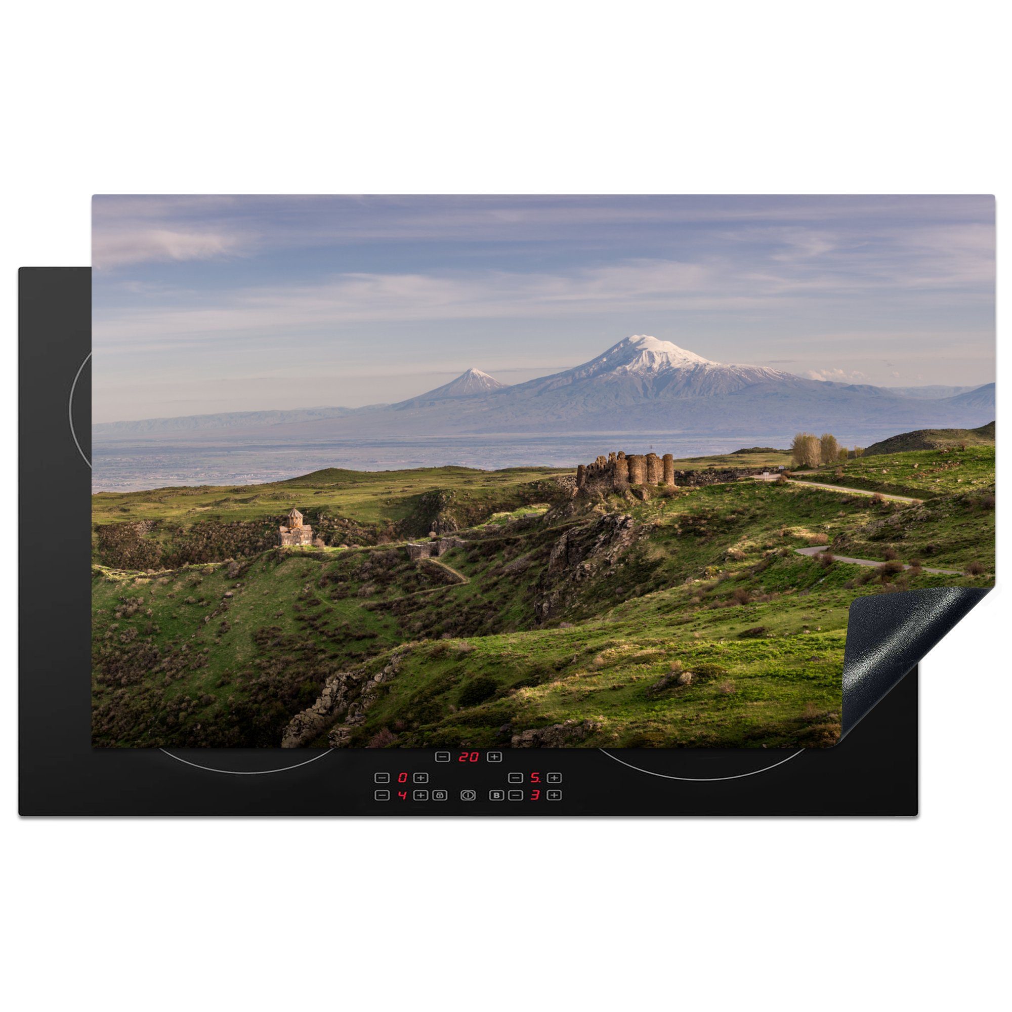 MuchoWow Herdblende-/Abdeckplatte Panoramablick auf den Ararat in Asien, Vinyl, (1 tlg), 83x51 cm, Ceranfeldabdeckung, Arbeitsplatte für küche