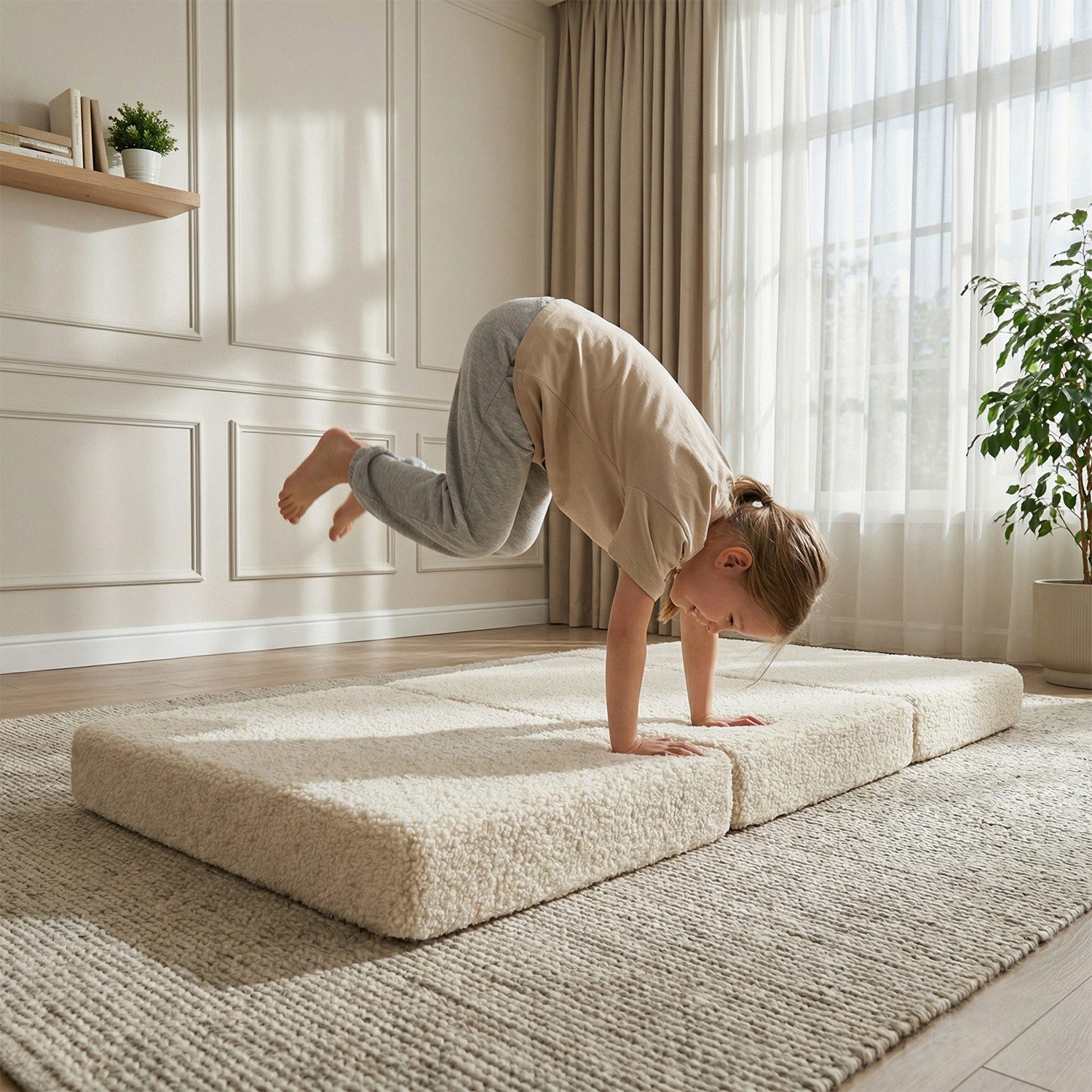 Klappmatratze KFM-700, KiddyMoon, 30.0 cm hoch, (Teddy-Bezug), Kindermöbel aus Schaumstoff mit Teddy-Plüsch