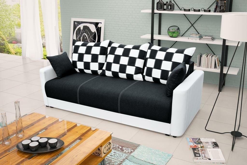 JVmoebel Sofa, Mit Bettfunktion Schwarz/Weiß