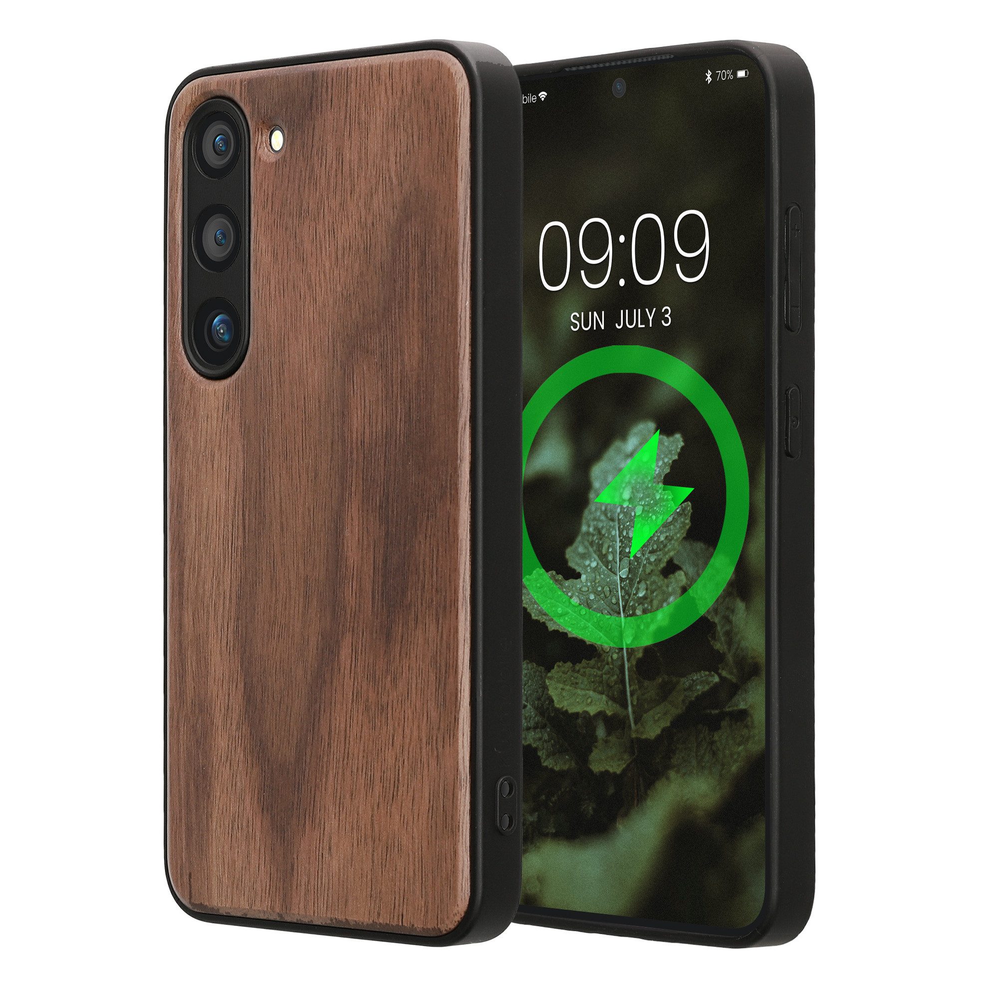 kwmobile Smartphone-Hülle Echtholz Schutzhülle für Samsung Galaxy S23 Hülle, Cover aus Holz und TPU - Kompatibel mit MagSafe - Holz