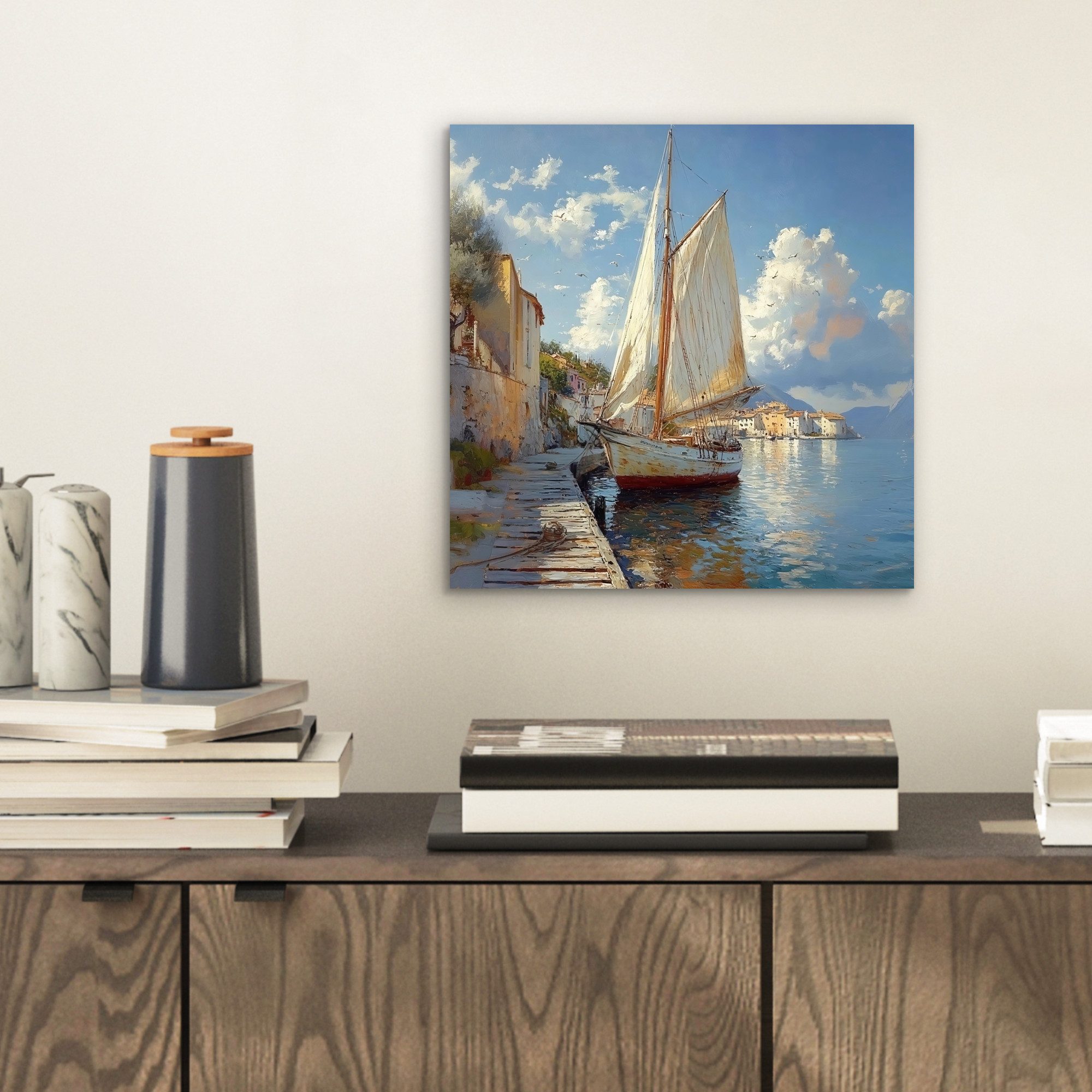 MuchoWow Metallbild Segelschiff - Häuser - günstig online kaufen