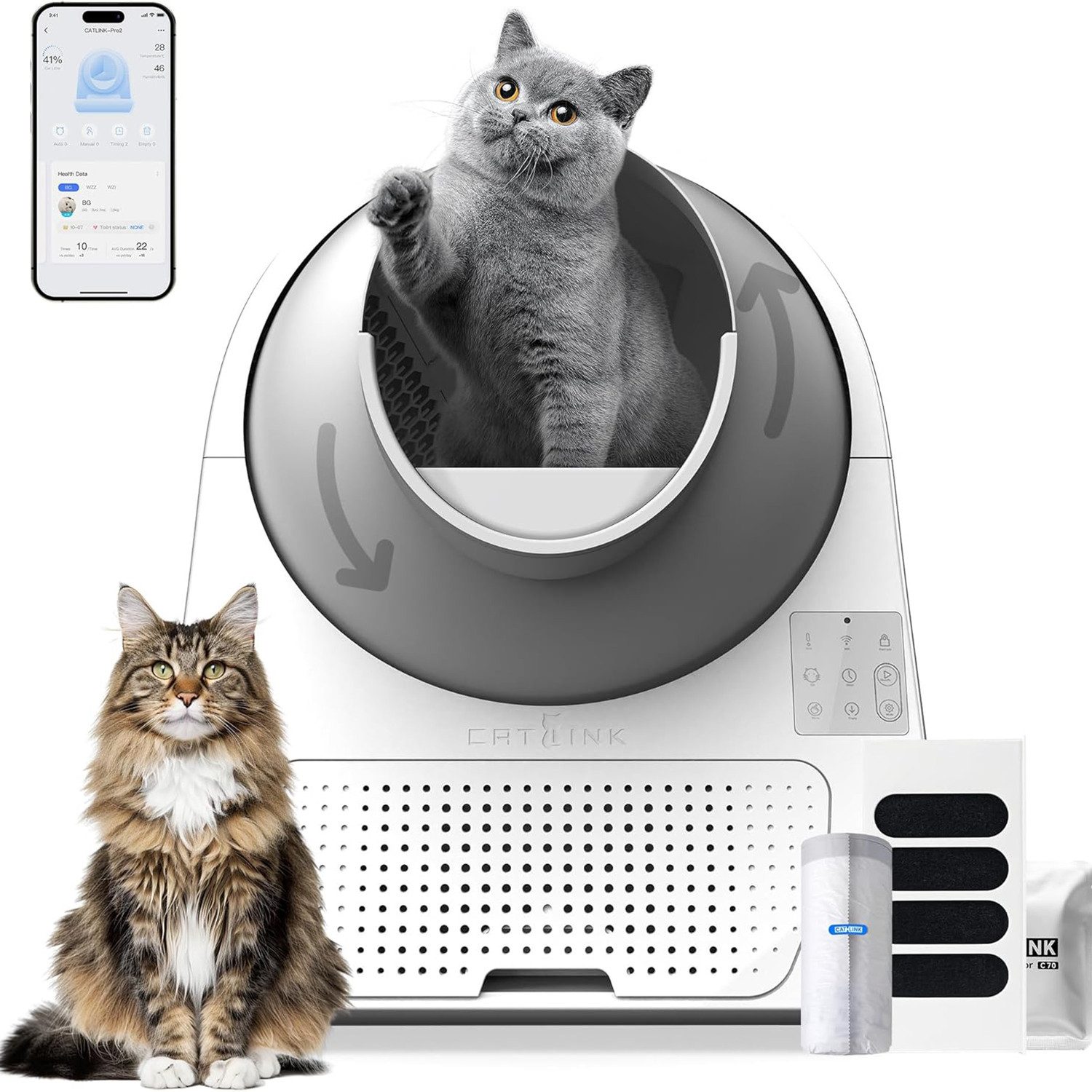 CATLINK Katzentoilette Pro-X Luxury Selbstreinigendes Katzenklo – WLAN APP, 6x Geruchsneutralisation, 13L Abfallbehälter, KI-Monitoring, 65L Vol.