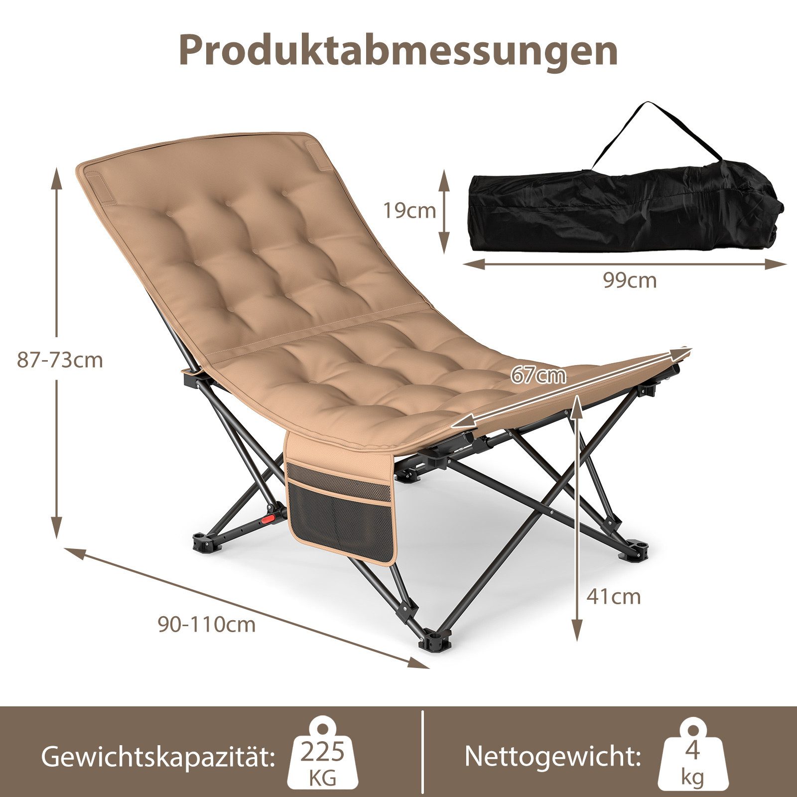 COSTWAY Campingstuhl, bis 225kg belastbar, Klappstuhl einstellbar & faltbar günstig online kaufen