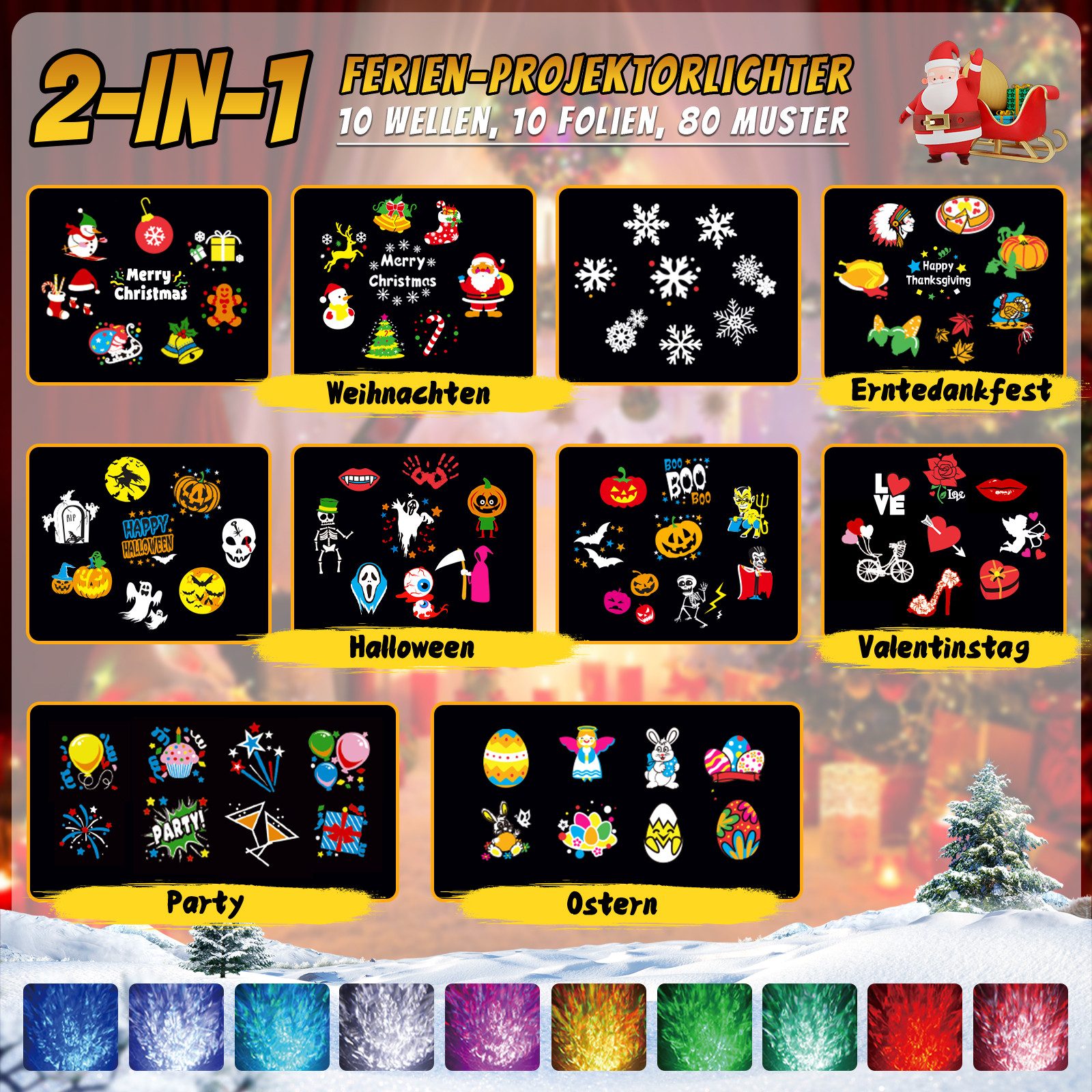 ANYSUN Projektionslampe LED Dekolicht Projektionslicht Halloween Weihnachten Außen Deko, LED fest integriert, 2 in 1 Ozeanwelle Schneeflocke Urlaub Projektor Wasserdicht