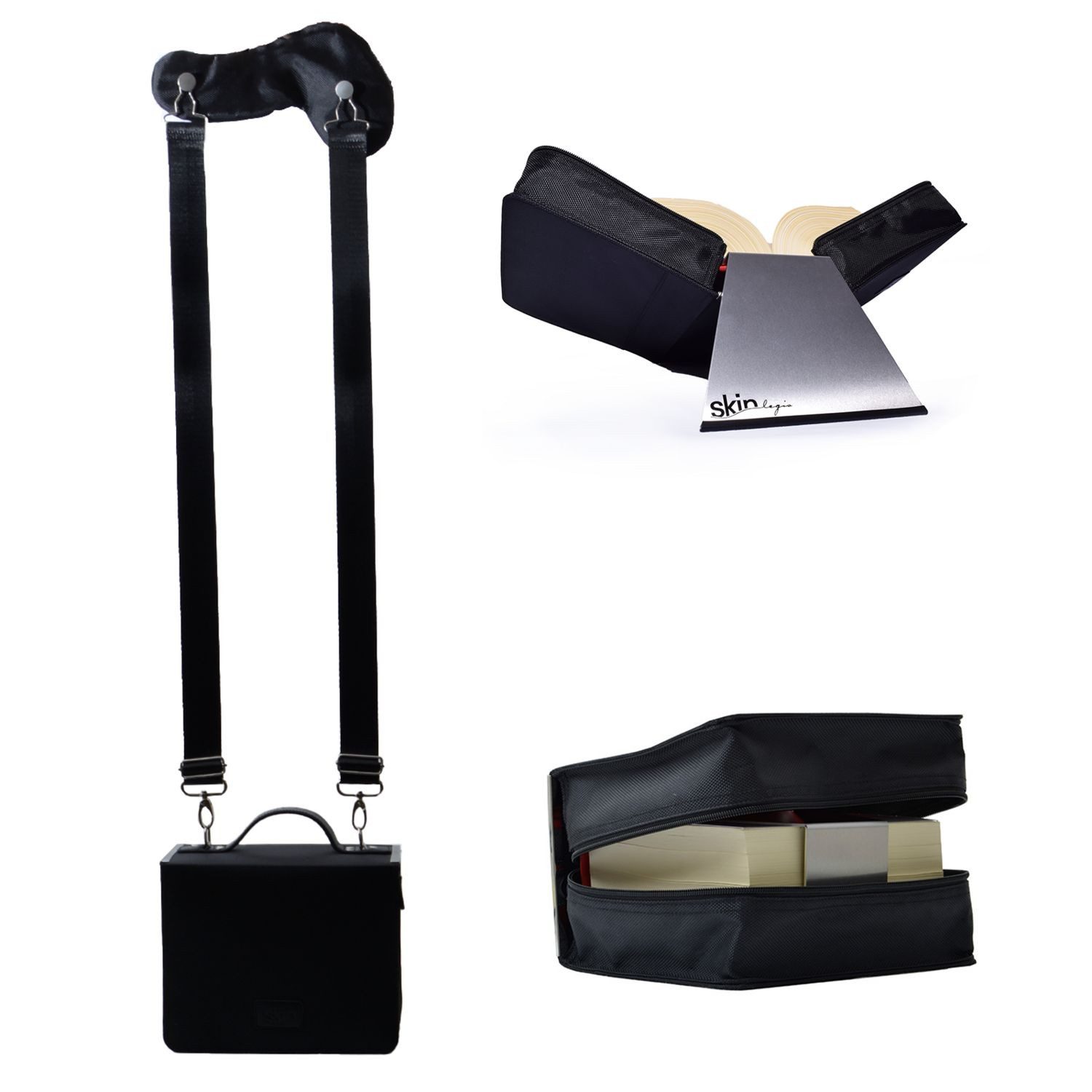 Lesezeichen HabersackSKIN Tasche BASIC Gr. XL in Onyx-Schwarz mit Tragegurt & Buch