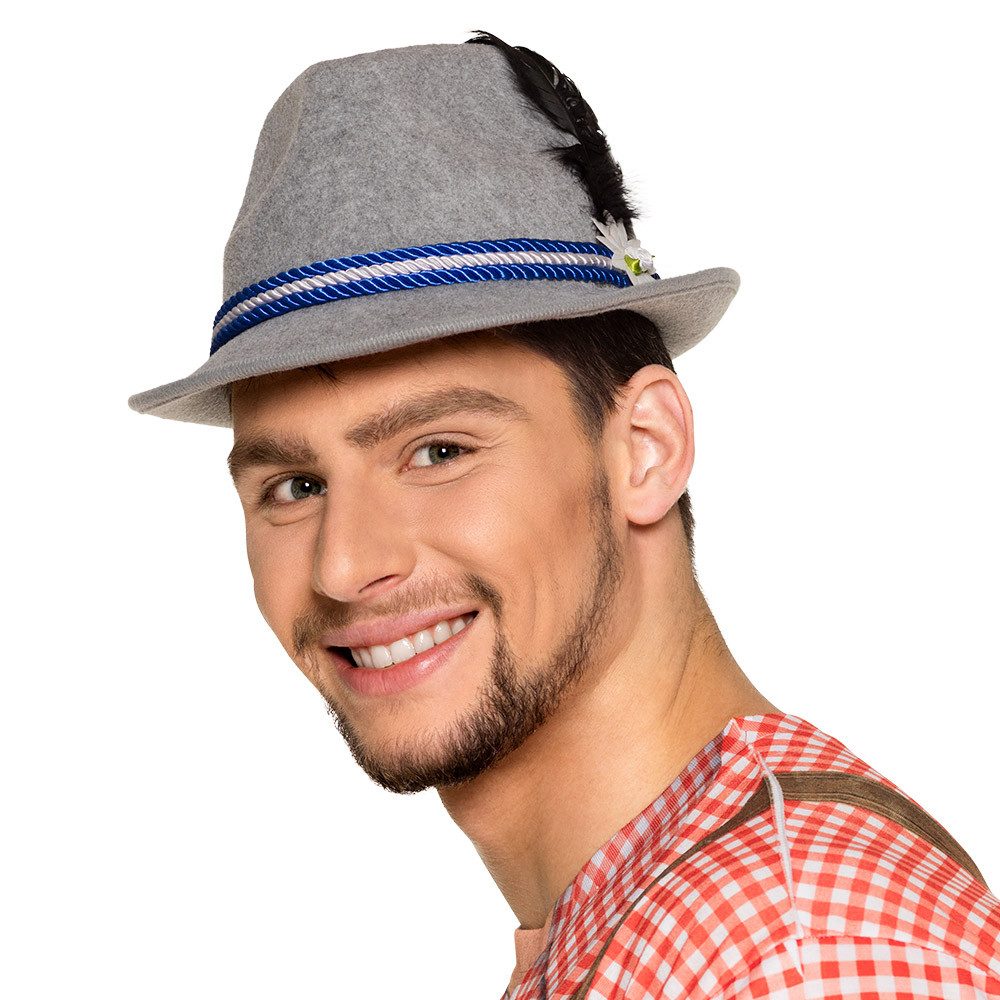 Boland Trachten-Kostüm Hut Bierfest Blau Trachtenhut mit Band Feder Oktoberfest Accessoire, Perfekt für Oktoberfest, Wiesn und Trachtenfeste