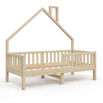 VitaliSpa® Hausbett Kinderbett Spielbett Noemi 80x160cm Natur Rausfallschutz