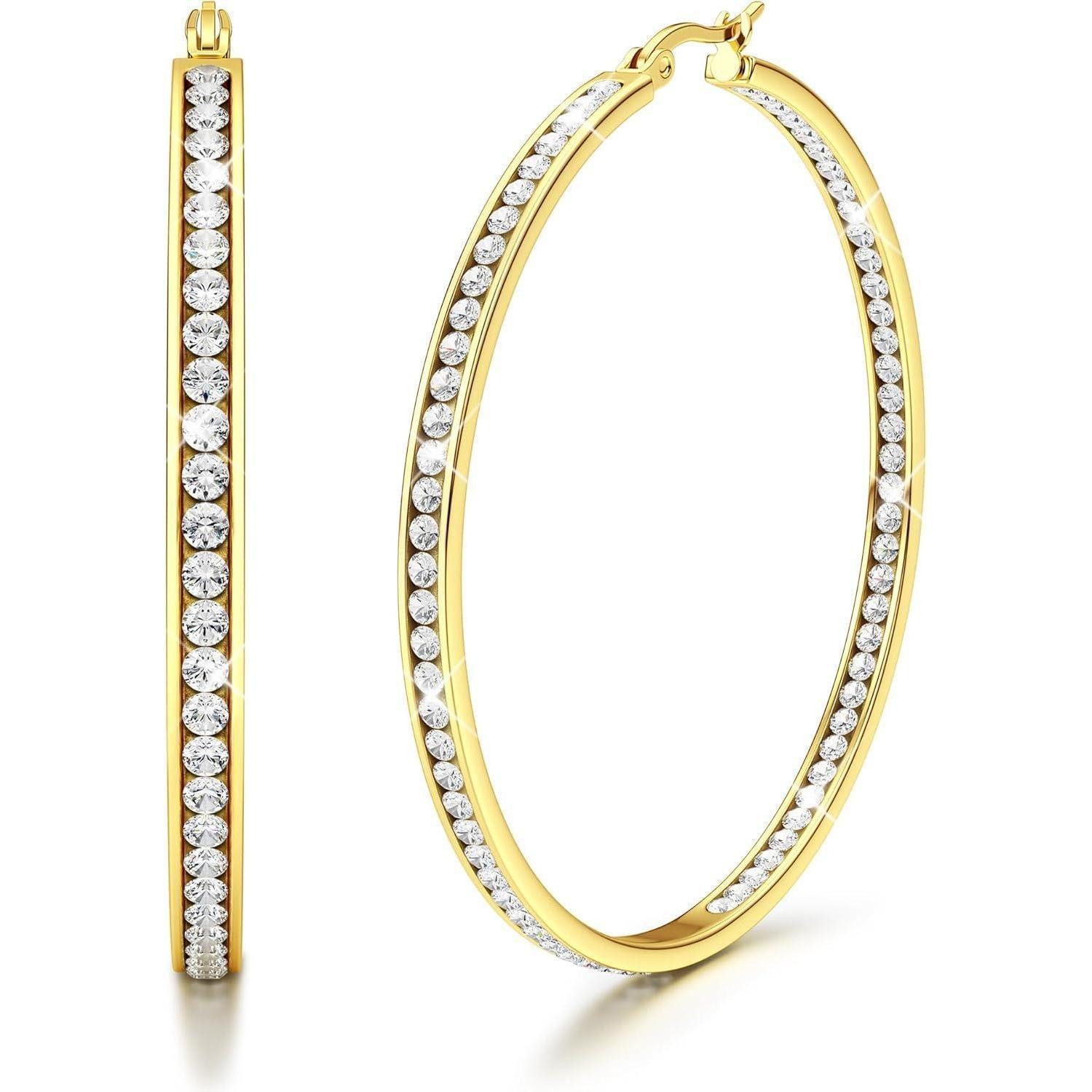 LuxusKollektion Paar Creolen Creolen Edelstahl Damen Hypoallergen Zirkonia Gold 50.0 Millimeter