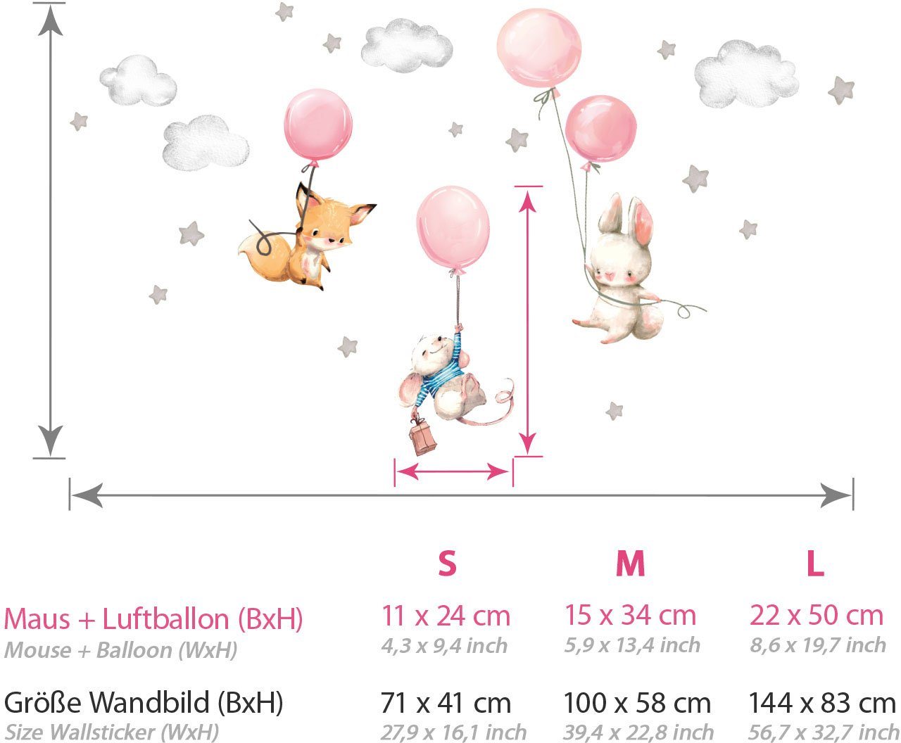 little DECO Wandtattoo »Little Deco Wandtattoo Fuchs Maus und Hase mit Luftballon«-HomeTrends