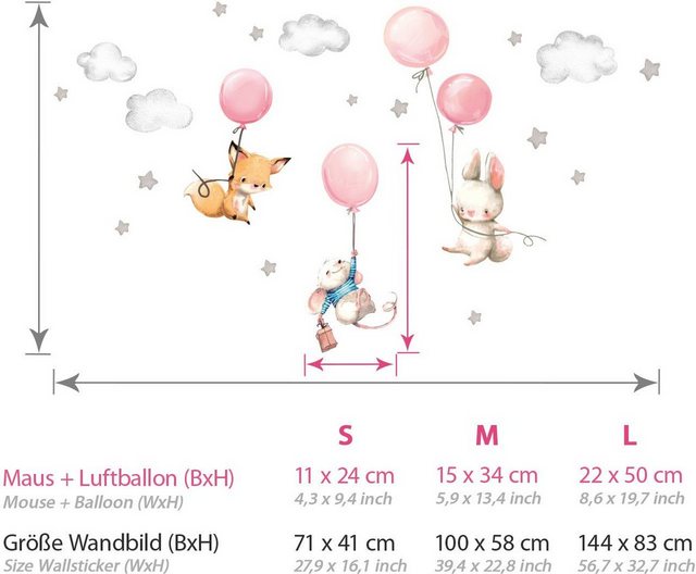 little DECO Wandtattoo »Little Deco Wandtattoo Fuchs Maus und Hase mit Luftballon«-Otto