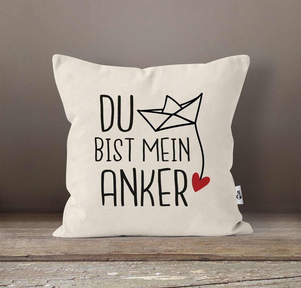 Freund Valentinstag MoonWorks® Geschenk Anker Dekokissen Frau Liebe Papierschiffchen Kissen-Bezug Origami Print du mein MoonWorks Freundin natur Spruch Mann bist