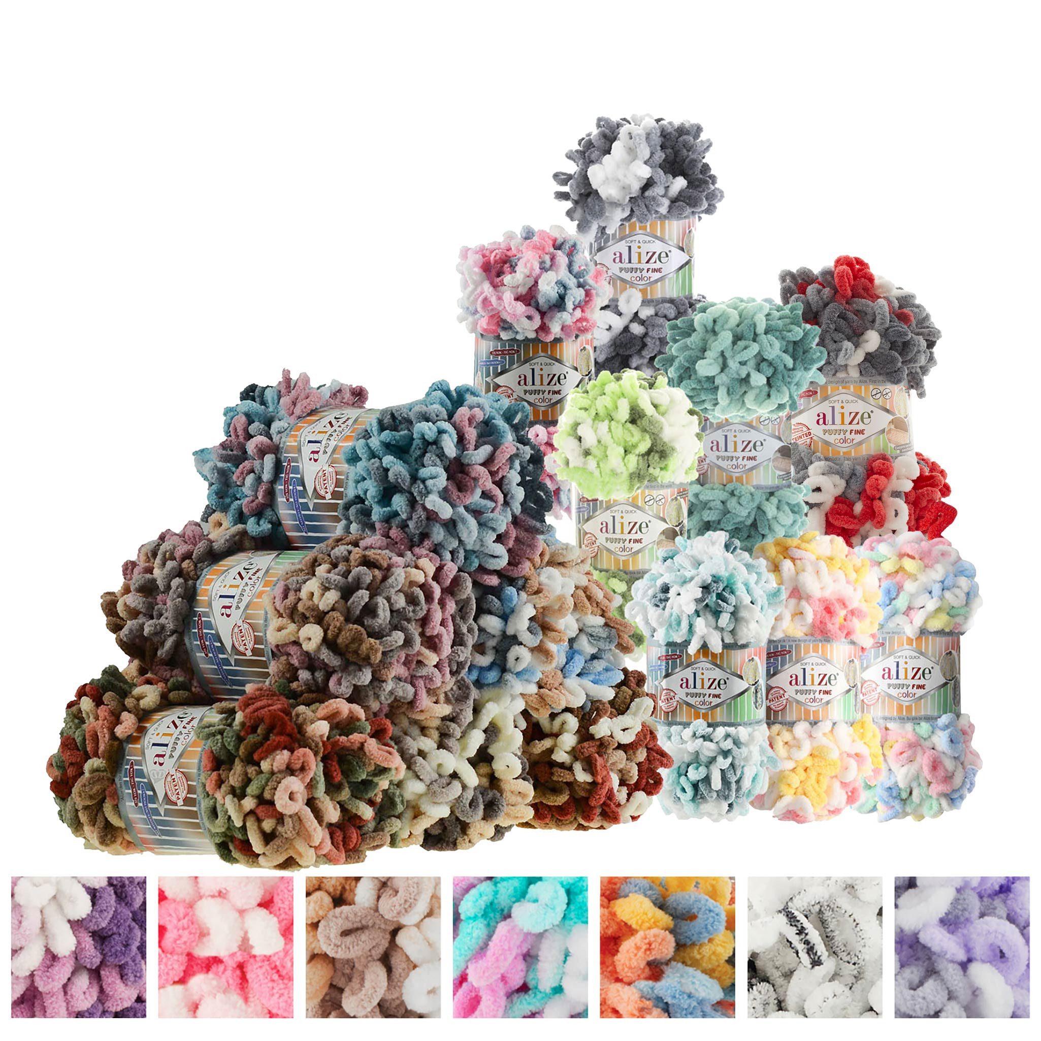 Thumbnail - Alize 500g Strickgarn ALIZE Puffy Fine Color, stricken ohne Nadeln Häkelwolle, 14 m (5 Knäuel), 6367