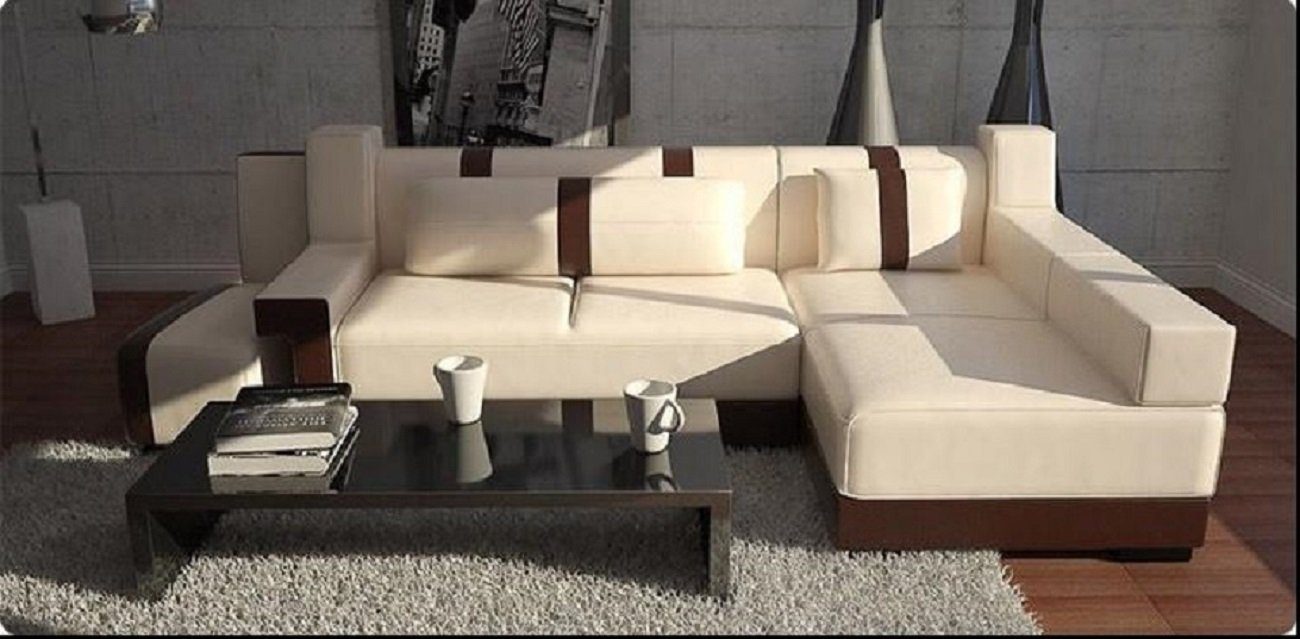 JVmoebel Ecksofa, Ecksofa Sofa Couch Polster Wohnlandschaft Leder Eck Sofas LForm Beige/Braun