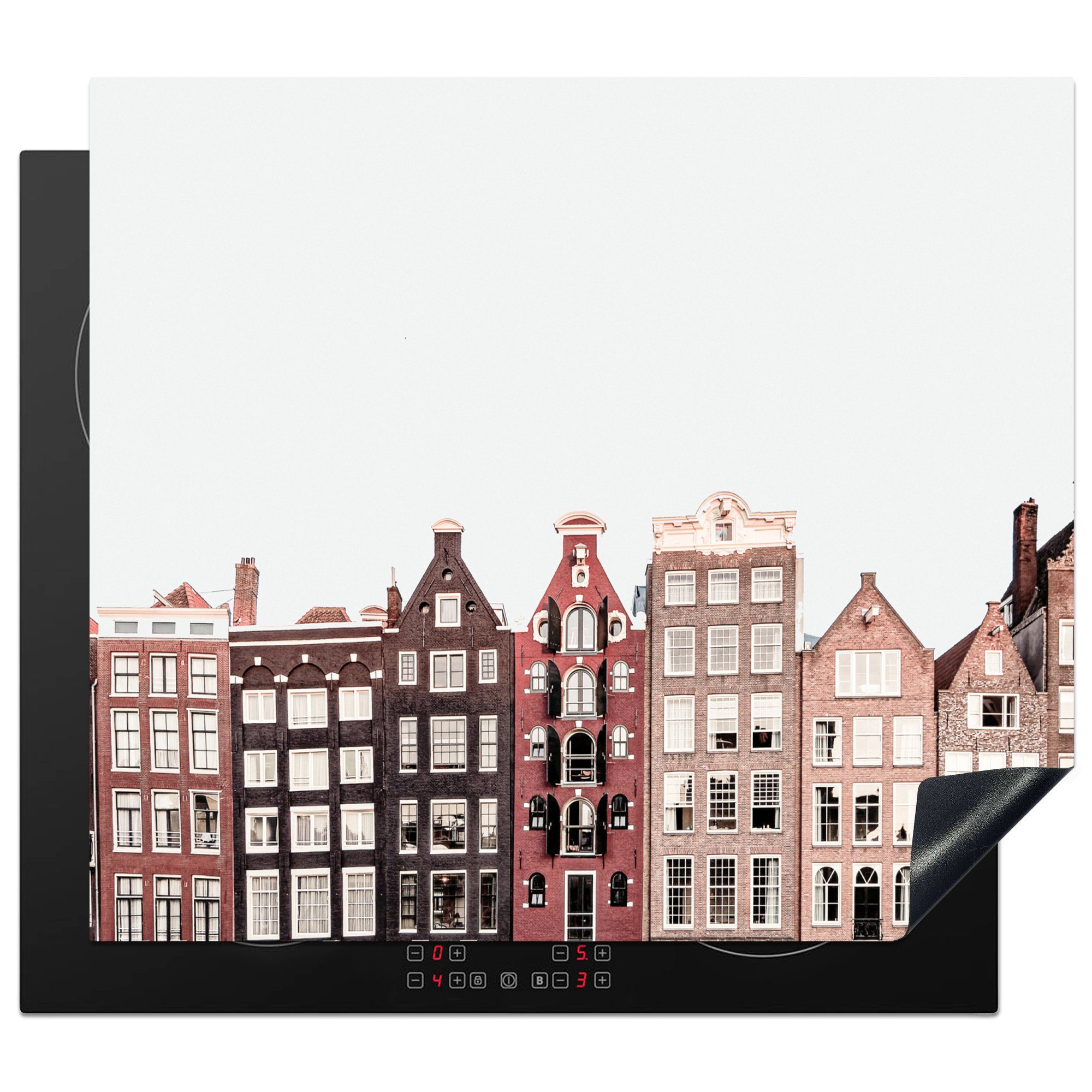 (1 MuchoWow - Mobile tlg), 60x52 Architektur - - Vinyl, Arbeitsfläche Straße, Herdblende-/Abdeckplatte nutzbar, Ceranfeldabdeckung cm, Häuser Amsterdam