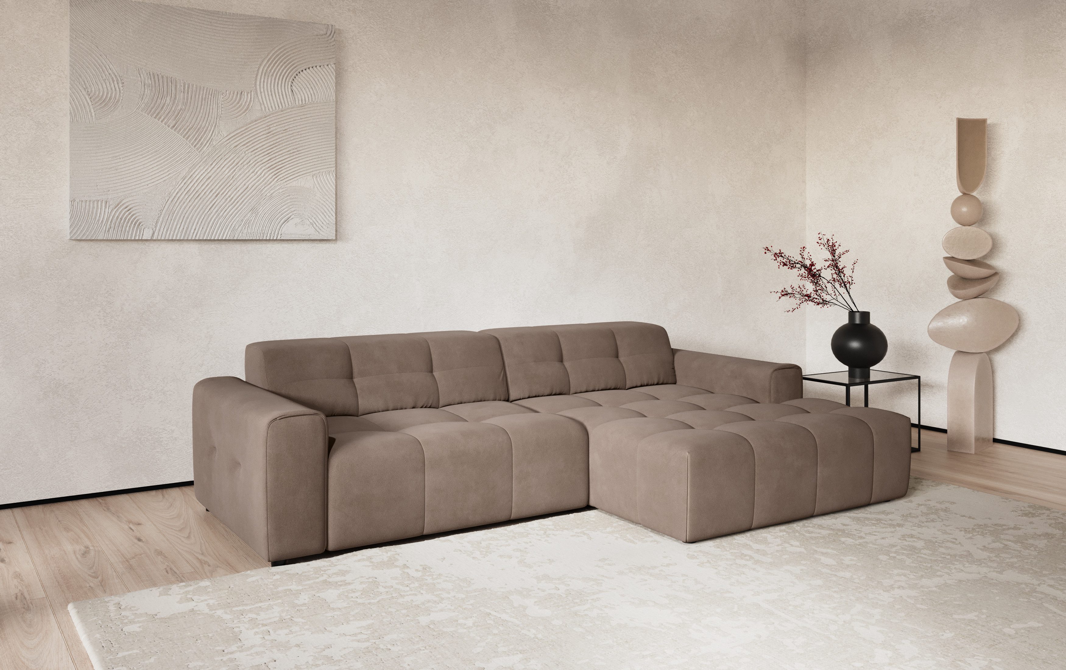 COTTA Ecksofa Sento L-Form, B: 280 cm, Chenille-Struktur, XXL Recamiere B: 133 cm, optional elektrische Sitztiefenverstellung, kubisch, bequemer Sitz