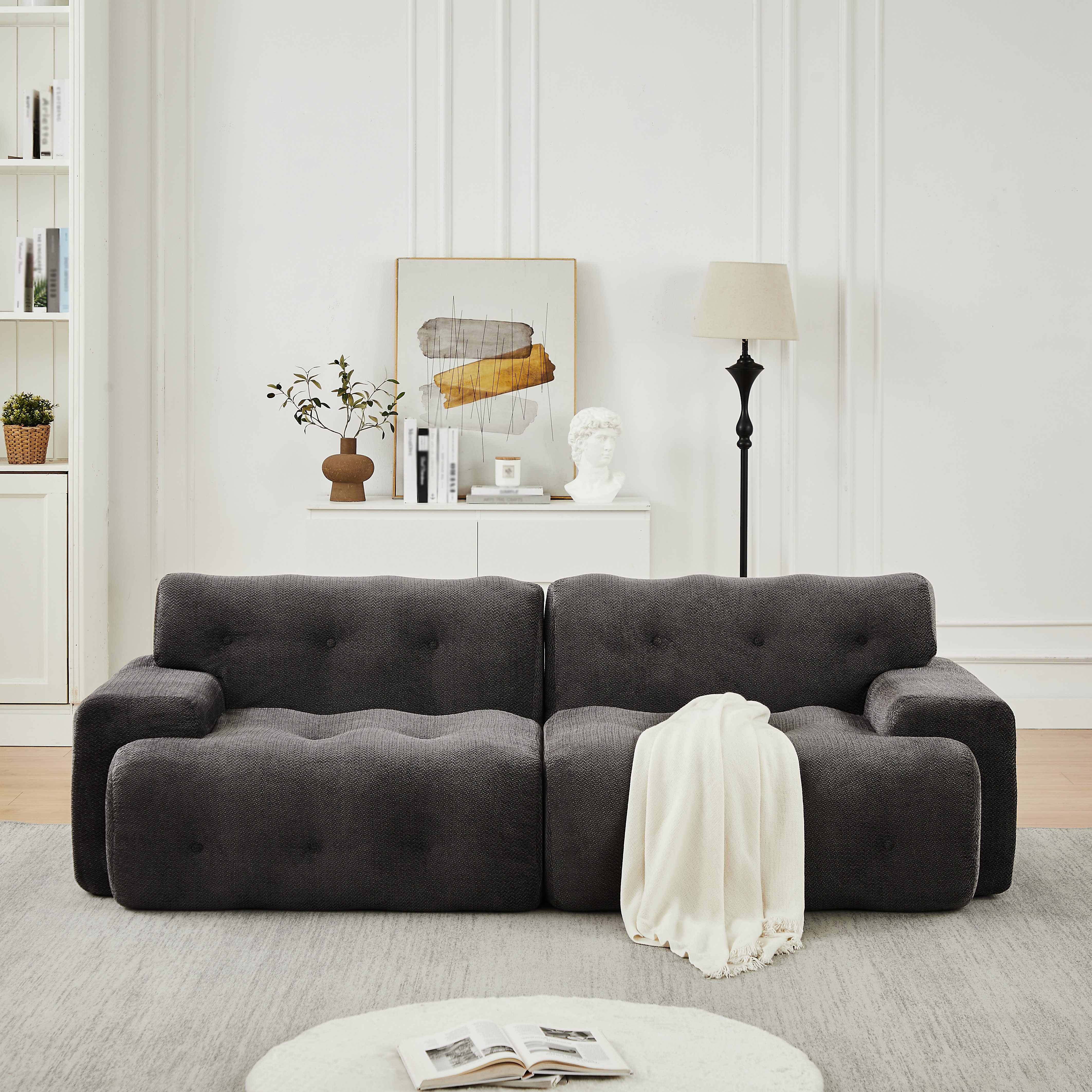 Celya Sofa Geschwungenes Sofa Cloud Sofa, übergroßer Zweisitzer, Breite Armlehnen und modernes Design mit Knopfverzierung, geeignet für Wohnzimmer und Wohnungen. Keine Montage erforderlich