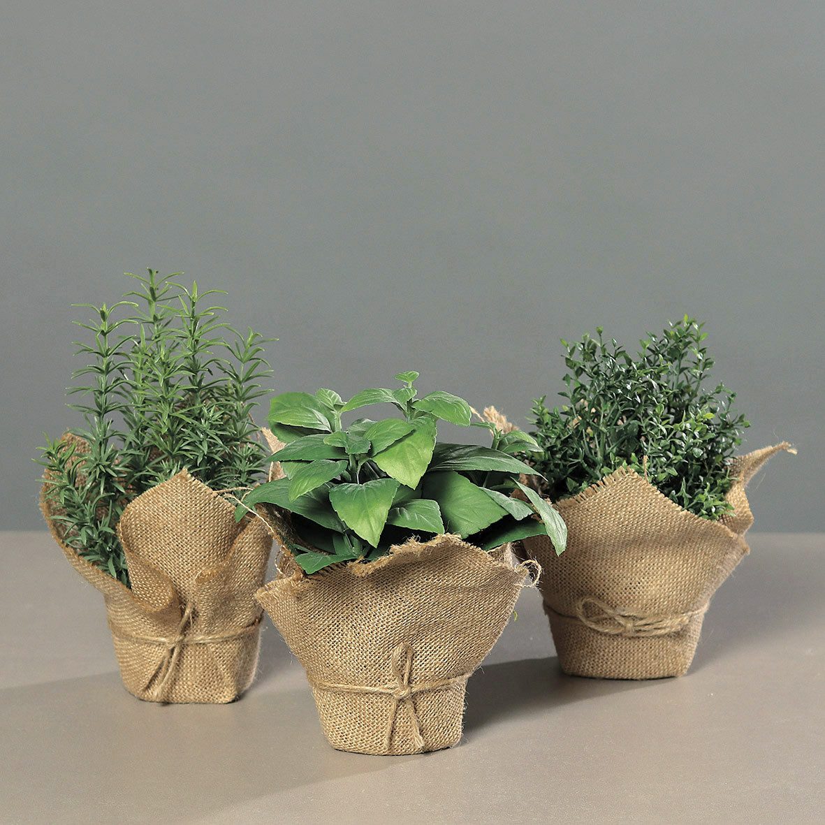 Kunstpflanze 3er-Set künstliches Kräutersortiment im braunen Jutebeutel Bas günstig online kaufen