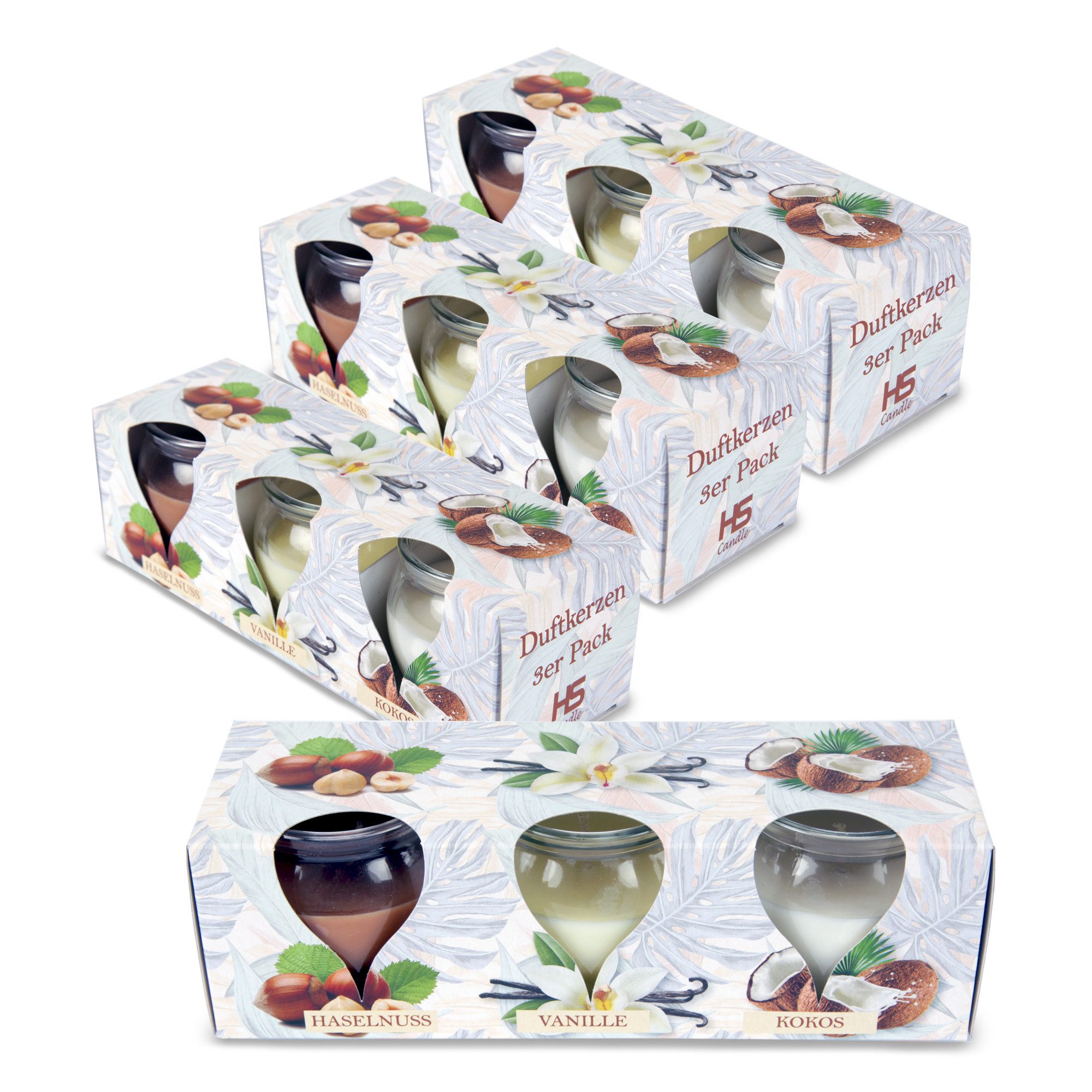 HS Candle Duftkerze Mix Mehrfachpack (12-tlg), Kerze im Glas "Relax Selection", lange Brenndauer, 6cm x Ø6cm
