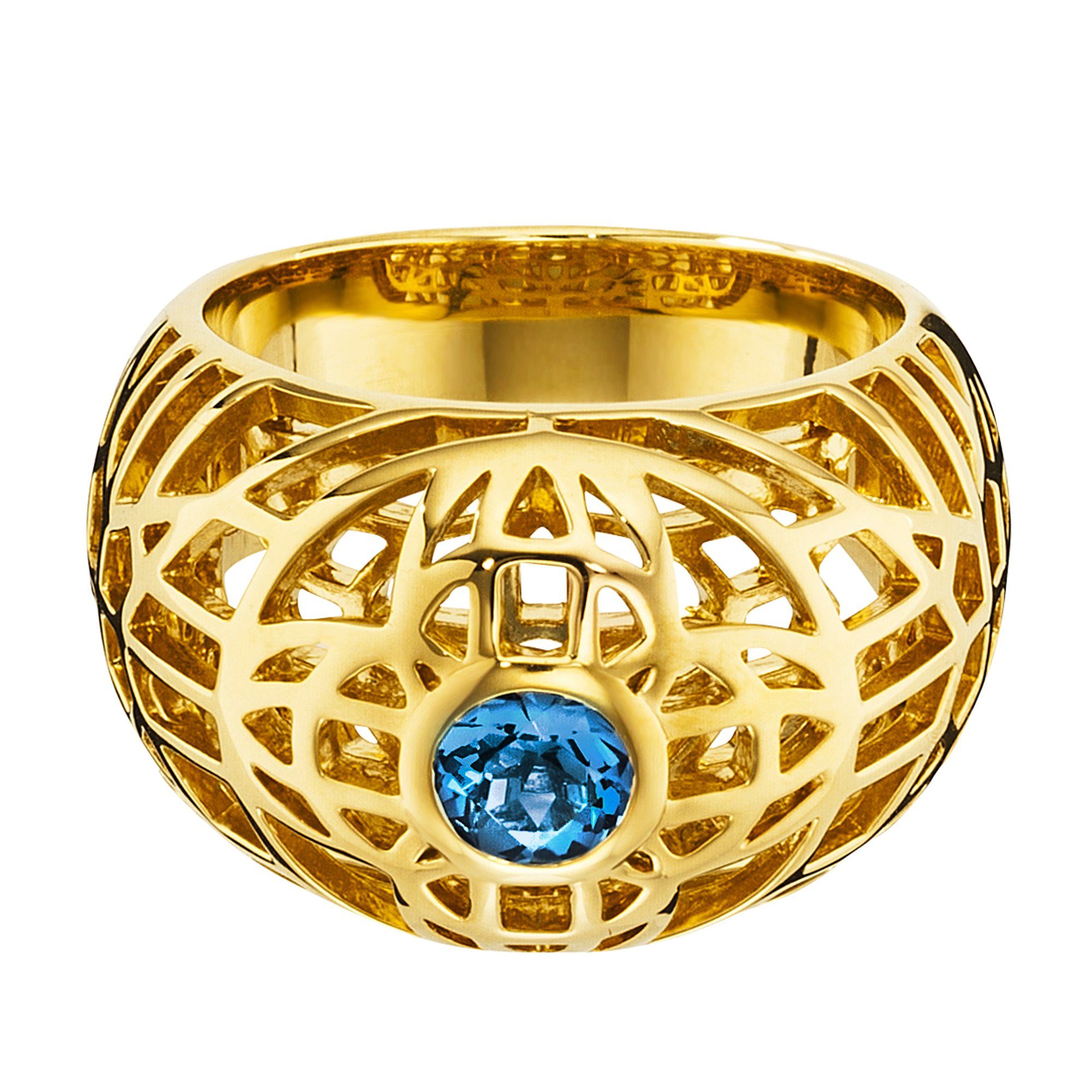 CAÏ Fingerring 925/- Sterling Silber vergoldet Topas blau
