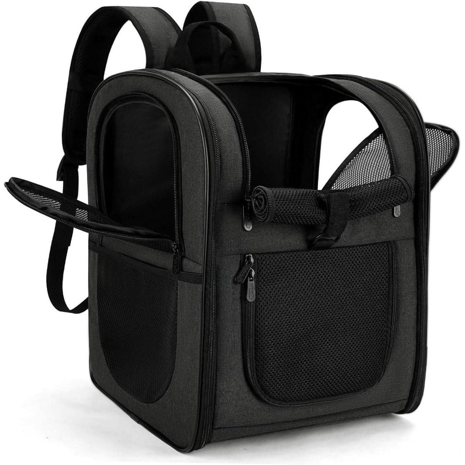 LuxusKollektion Tiertransporttasche Hunderucksack Katzenrucksack Netz Wandern Reisen Schwarz-a