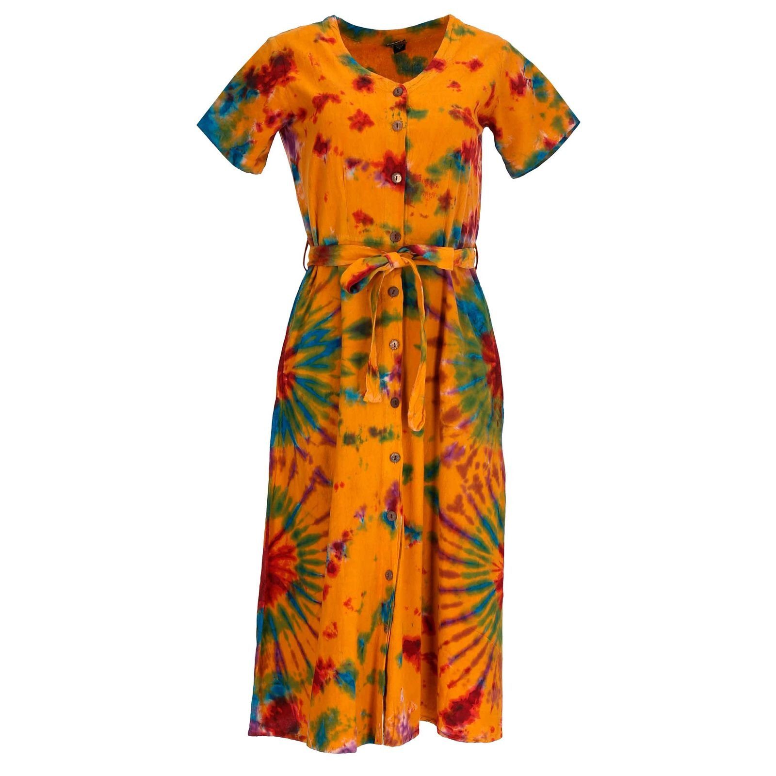 KUNST UND MAGIE Kleid Latzhose Sommerkleid Orange Baumwoll Hippie Batik Tie Ibiza Kleid Boho Dye