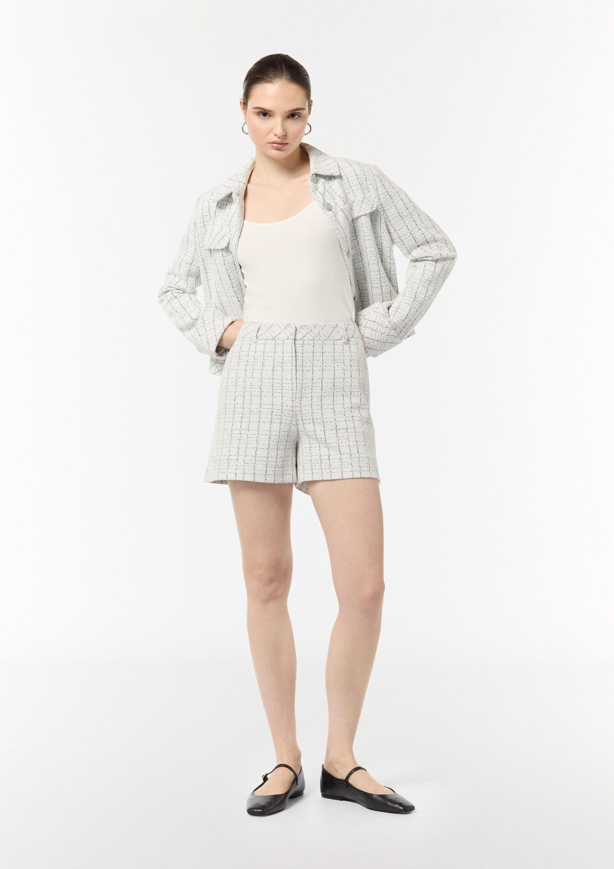 comma Shorts Hose Bouclé-Jerseyshorts mit Metallic-Garn