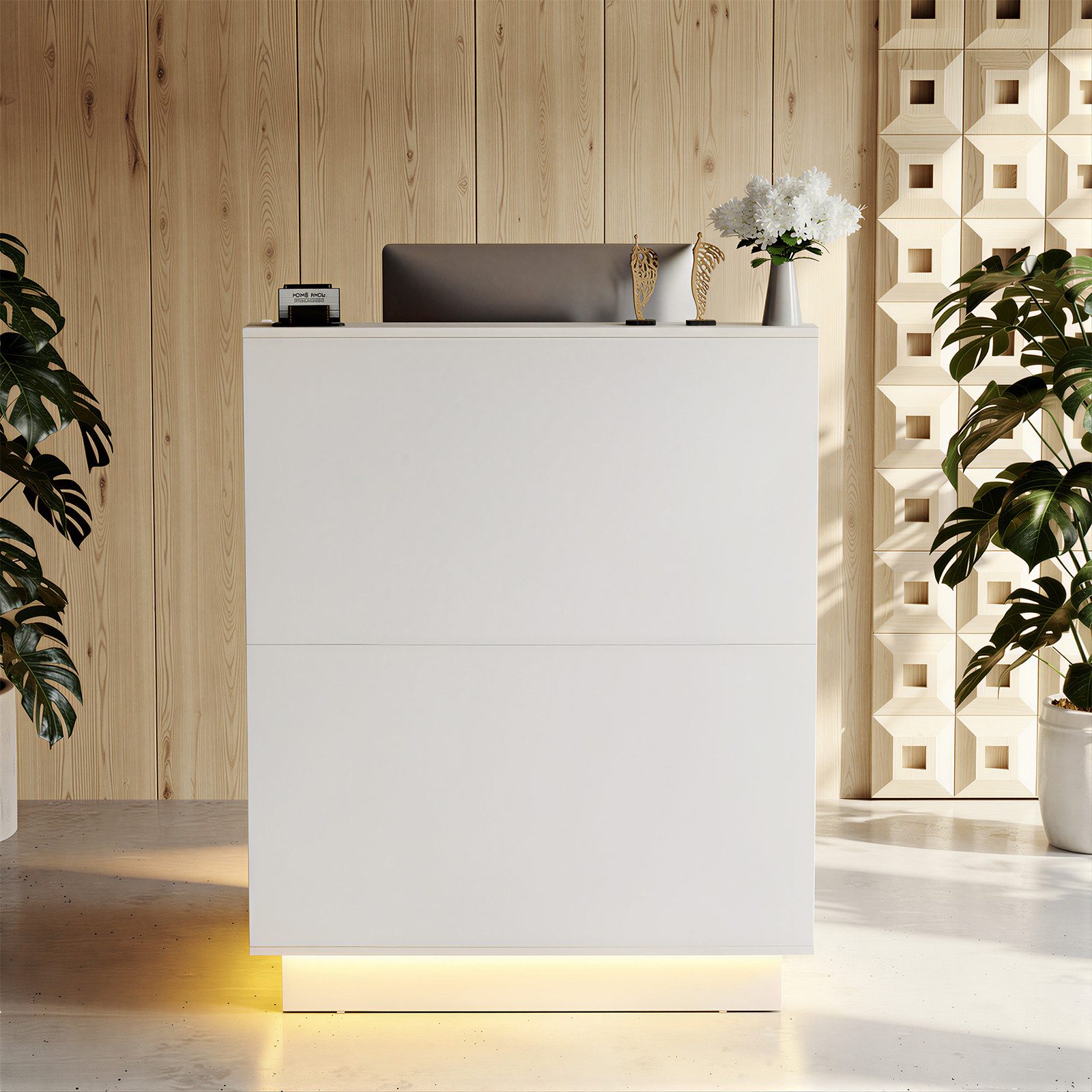 TWSOUL Empfangstheke mit LED-Beleuchtung, abschließbaren Schubladen und Stauraum, Kompakte Rezeptionstisch für Salon, Boutique & Büro, 103 × 80 × 45 cm