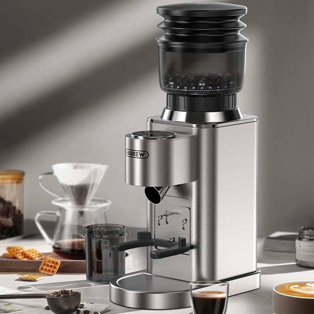 HiBREW Kaffeemühle G7, 48 Mahlgradeinstellungen, handsfreies Kaffee Mahlen, 150 W, konische Edelstahlmahlscheiben,kompatibel mit 51/54/58 mm Portafiltern