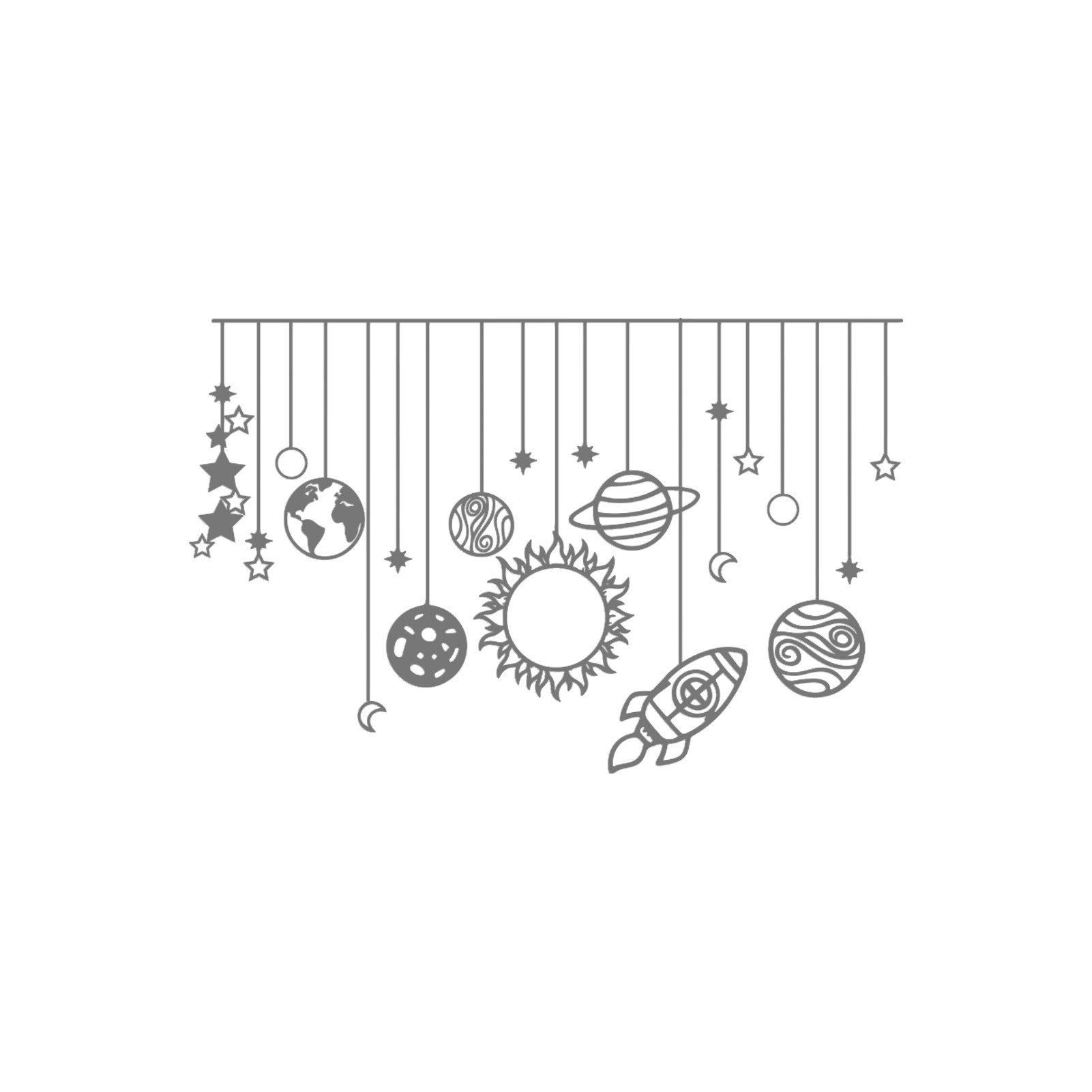 Jumpeak Wanddekoobjekt Hängendes WeltallMotiv, Sonne, Planeten, Raketen,Silhouettenkunst, Metall, 4 Farben, 3 Größen, Kinderzimmer Wandornament,Traumhaft