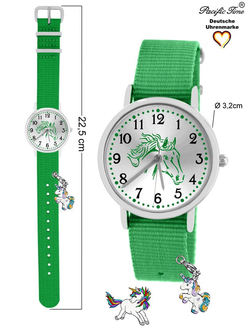 Time Charms, Kinder Armbanduhr Einhorn Quarzuhr Versand Wechselarmband Gratis - mit Pacific grün Design und Pferd Match Mix