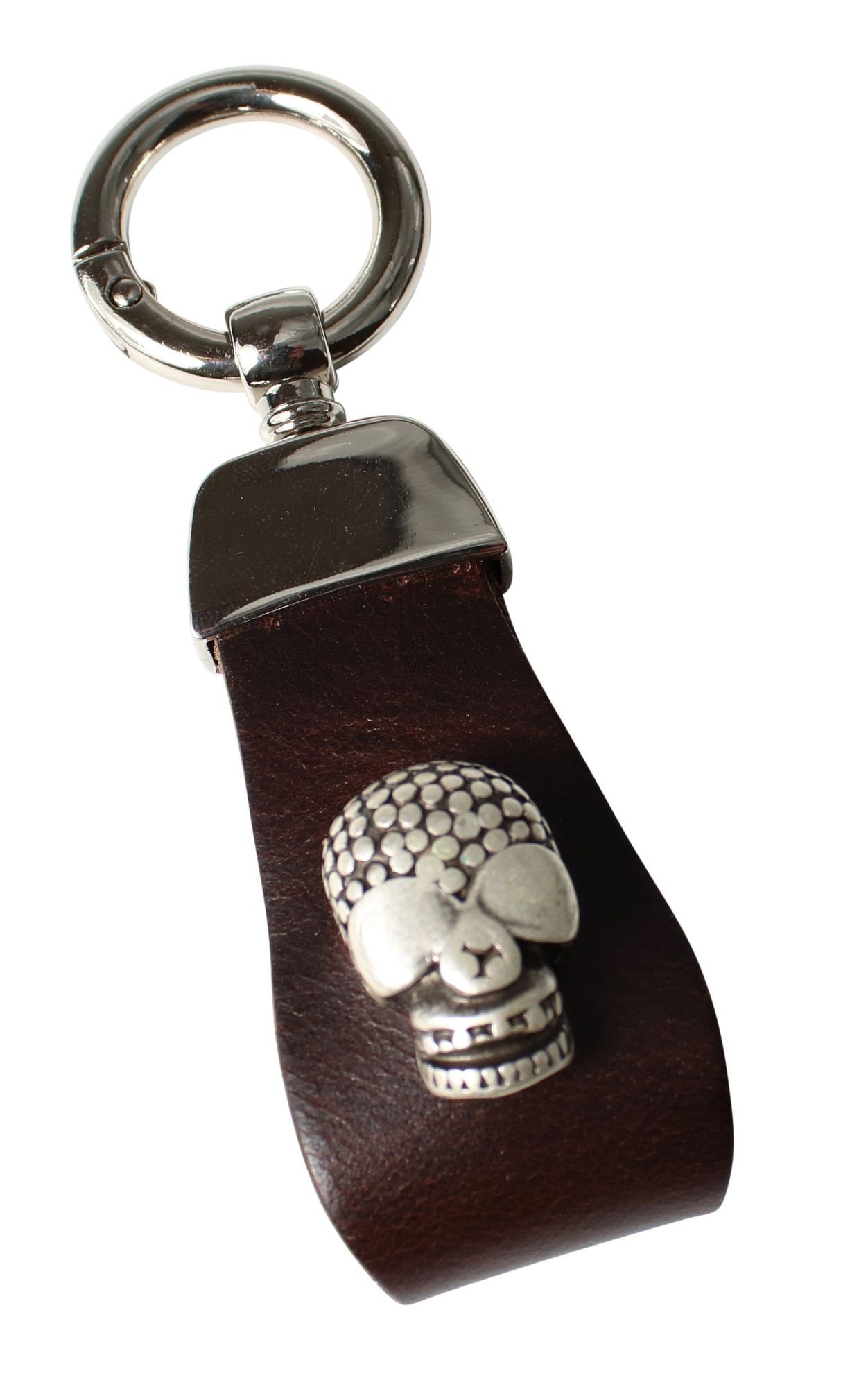 FRONHOFER Schlüsselanhänger 18775, Schlüsselanhänger aus Vollrindleder mit Totenkopf Dunkelbraun