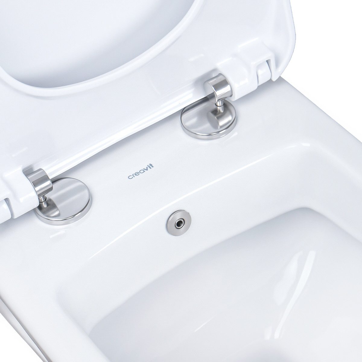 Creavit Tiefspül-WC CRV-TP325-0005-SET, Creavit Hänge WC Set Weiß spülrandlos mit Edelstahl Bidet